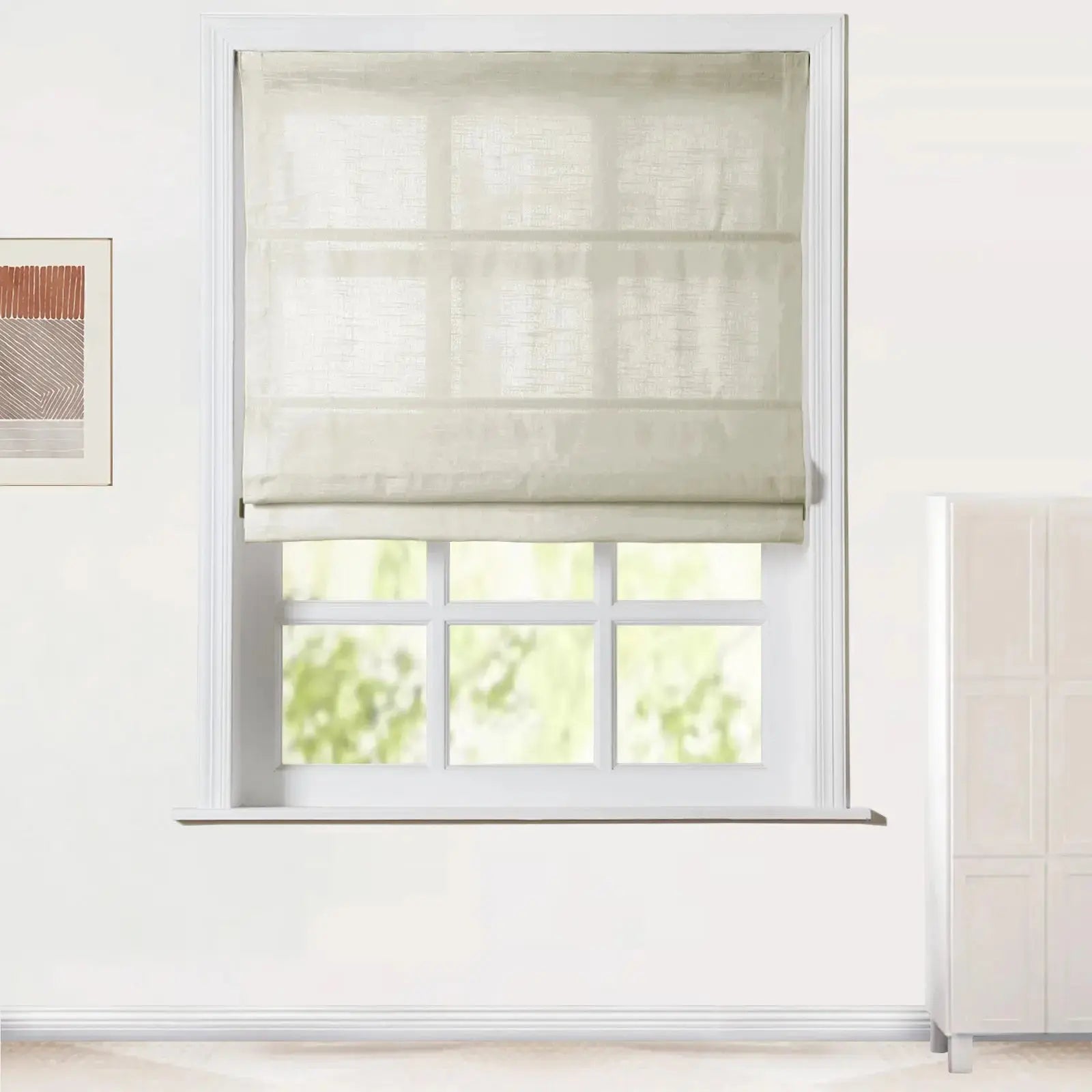 Jawara Linen Cotton Roman Shade Cordless - Blackout Window Treatment for Bedroom & Living Room