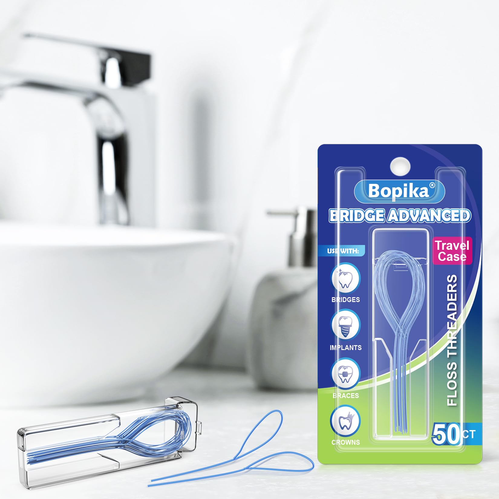 Bopika Dental Floss Threaders for Braces, Bridges & Implants - 100 Pack | Orthodontic Flossers for Tight Teeth Gaps | Essential Oral Care for Braces Wearers & Dental Work