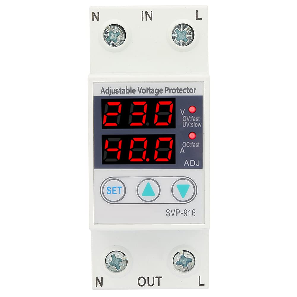 Fafeicy 40A 230VAC Single Phase Adjustable Over Voltage Under Voltage Current Protector - Reliable Power Protection for Home Appliances, HVAC Systems & Industrial Equipment