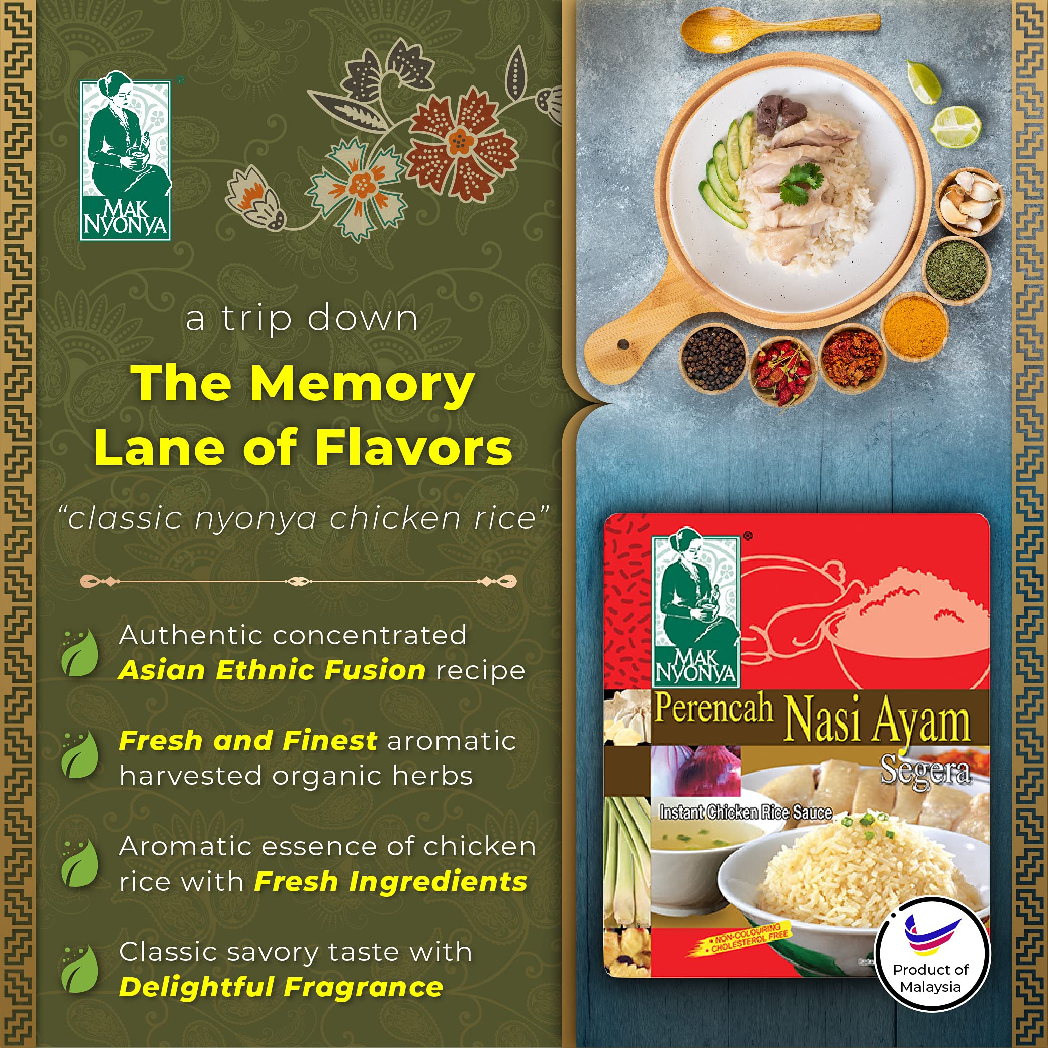 Authentic Mak Nyonya Instant Chicken Rice Sauce X2, Chicken Curry Sauce X2, Portuguese Style Steamed Fish Sauce X1 | Premium Asian Spices & Hot Sauces | Stir Fry & Cooking Sauces | Delicious Asian Food | 7oz Each | Perfect for Home Cooking, Meal Prep & Asian Cuisine Lovers