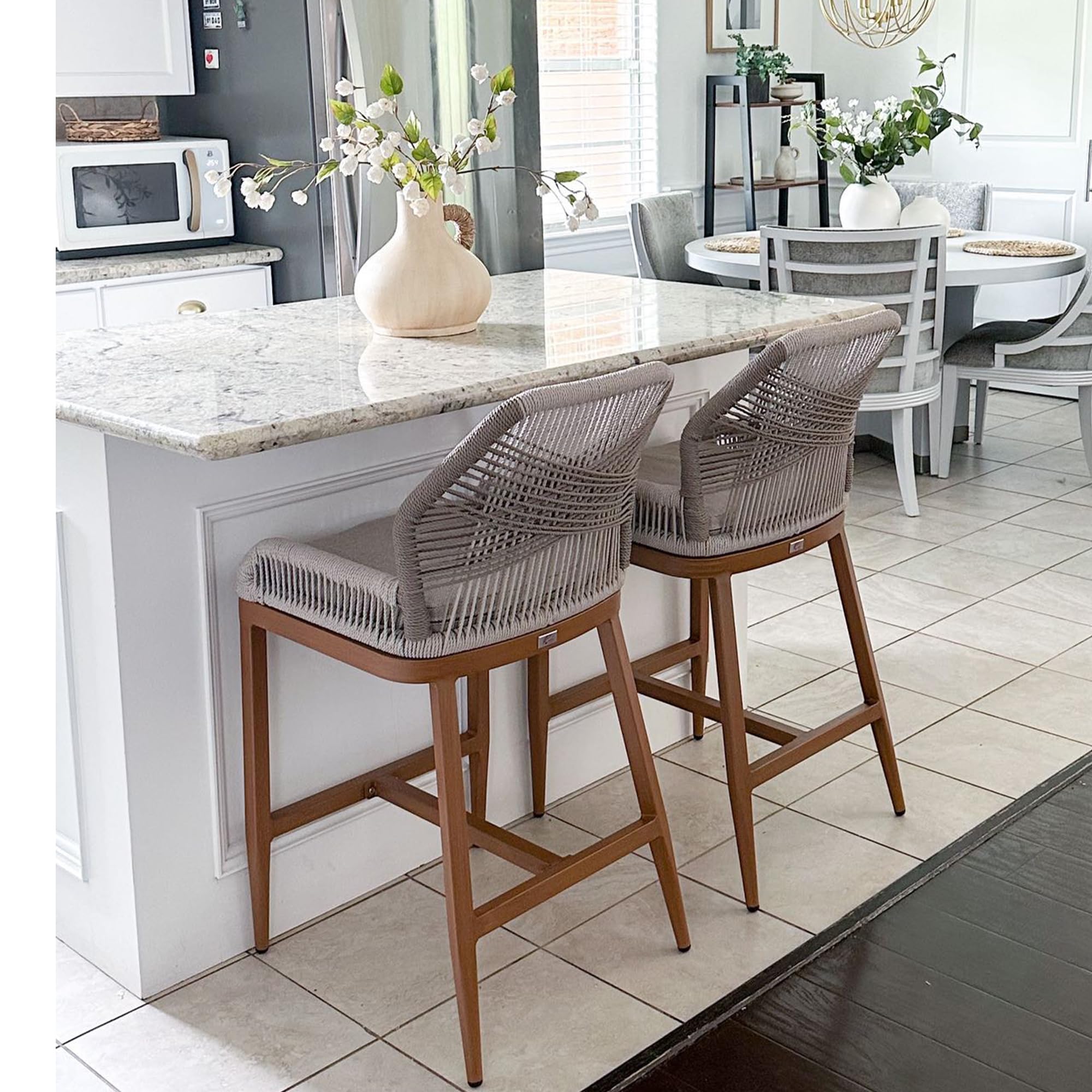 PURPLE LEAF Outdoor Counter Height Bar Stools Set of 2 - Modern Patio Metal Chairs with Backrest & Armrest, Includes Cushions - Perfect for Backyard, Deck, Garden & Outdoor Dining