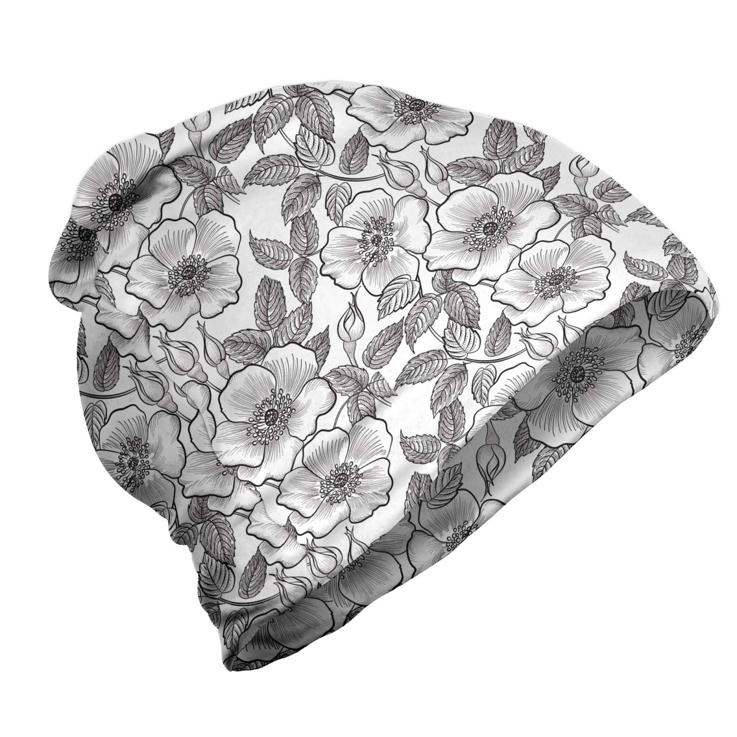 Ambesonne Unisex Beanie with Floral Design - Soft Knit Winter Hat for Men & Women - Perfect for Hiking, Camping and Outdoor Activities in Cold Weather