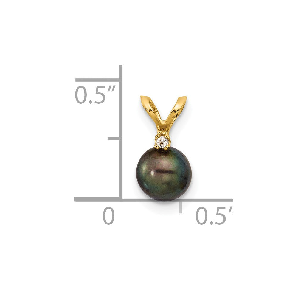 14K Gold 5-6mm Round Black Freshwater Pearl and 0.01ct Diamond Pendant Necklace - XF509PB - Elegant Jewelry Gift for Women, Perfect for Weddings & Special Occasions
