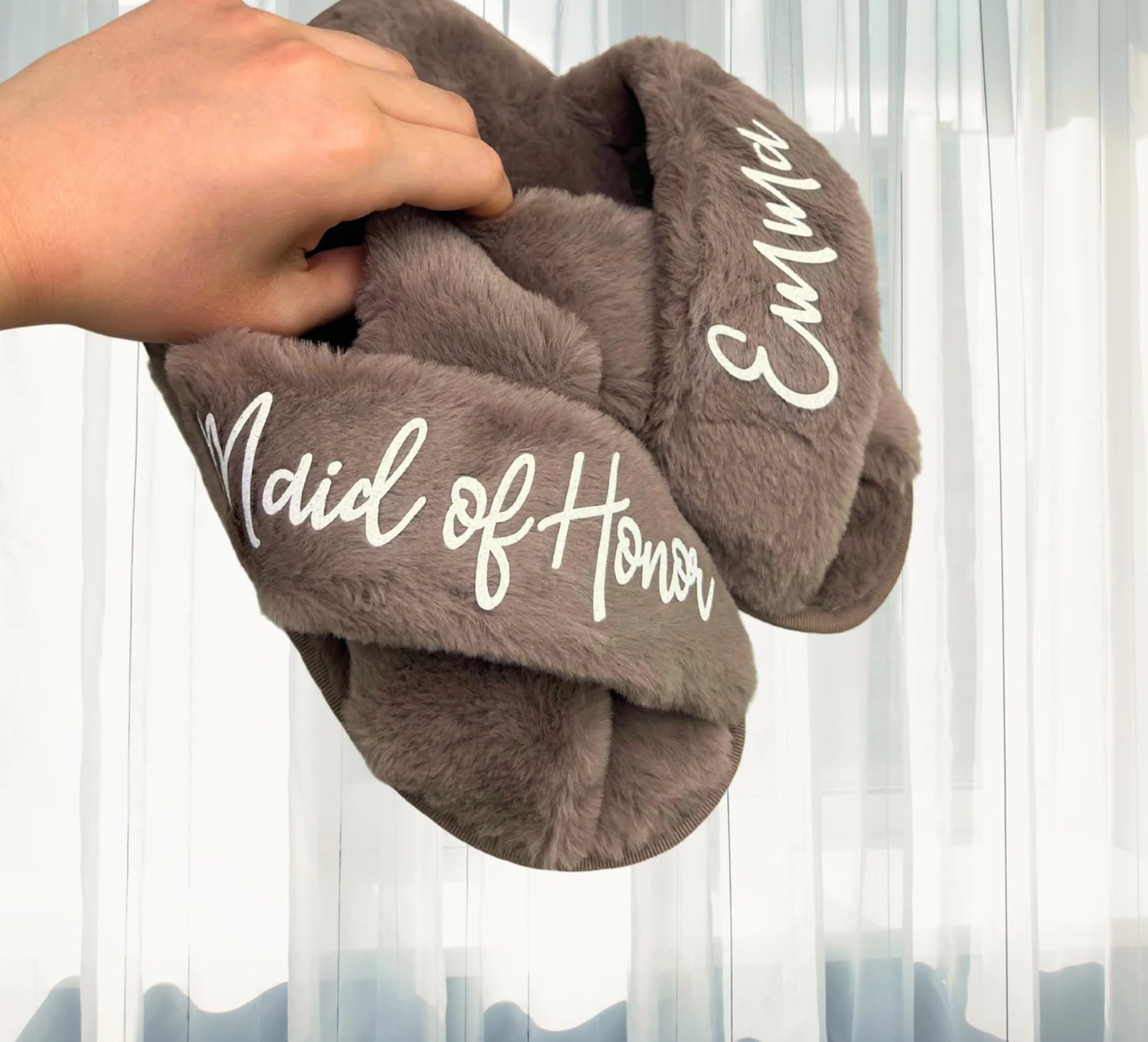 Personalized Fluffy Slippers for Women - Custom Christmas Gifts for Mom, Girlfriend & Bridesmaids - Cozy Bridal Party Slippers with Gift Box - Perfect for Holidays, Weddings & Relaxing at Home
