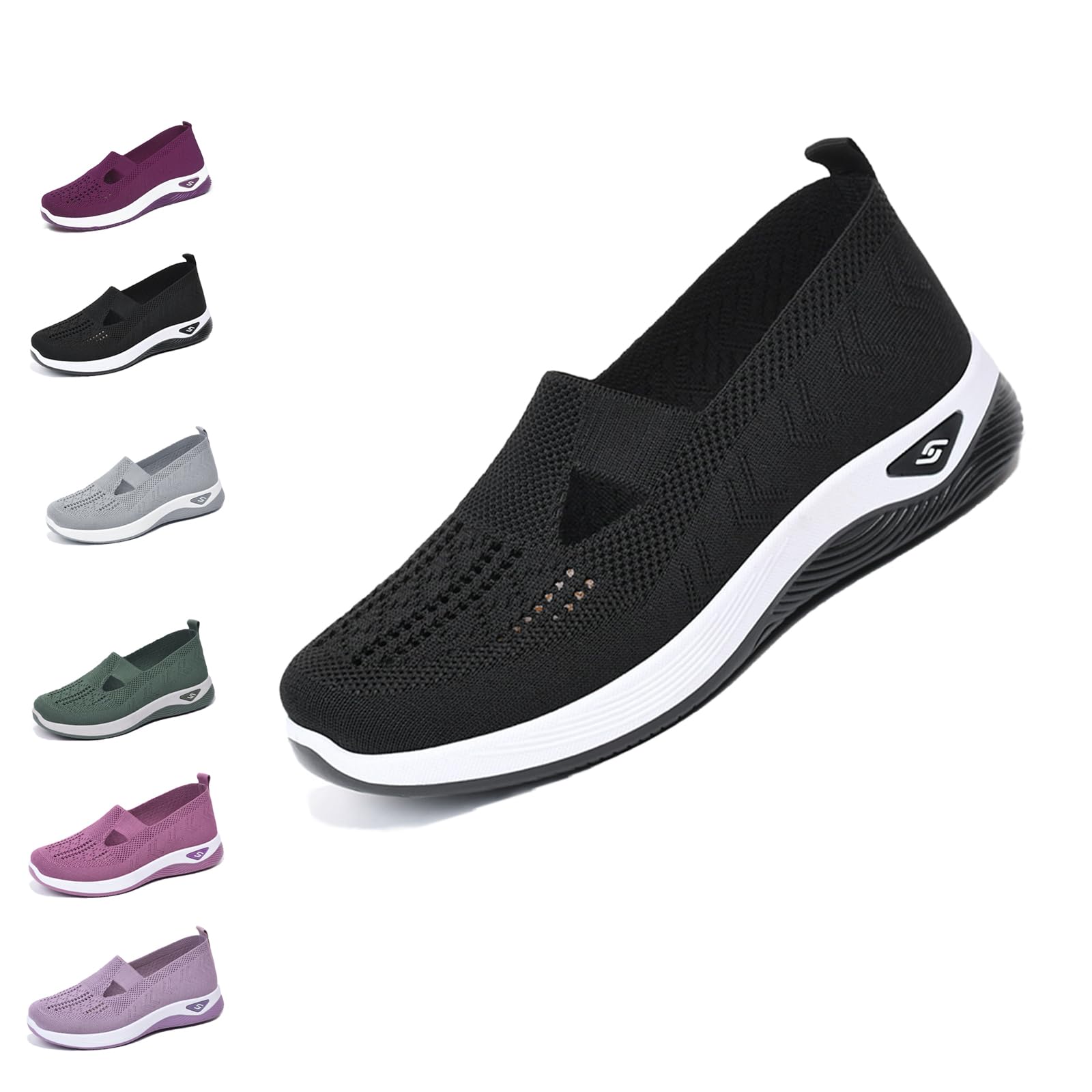 Premium Women's Orthopedic Slip-On Sneakers - Breathable Woven Walking Shoes with Arch Support & Soft Diabetic Foam - Comfortable Hands-Free Shoes for Walking, Travel & Everyday Wear
