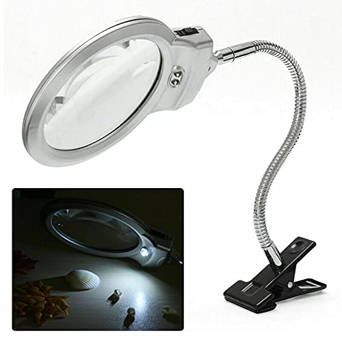 LED Magnifying Desk Lamp with Adjustable Metal Hose Neck & Clamp - Bright Illuminating Glass Lens for Reading, Crafts, Jewelry Making & Repair Work - Perfect for Home Office, Workshop & Hobbyists