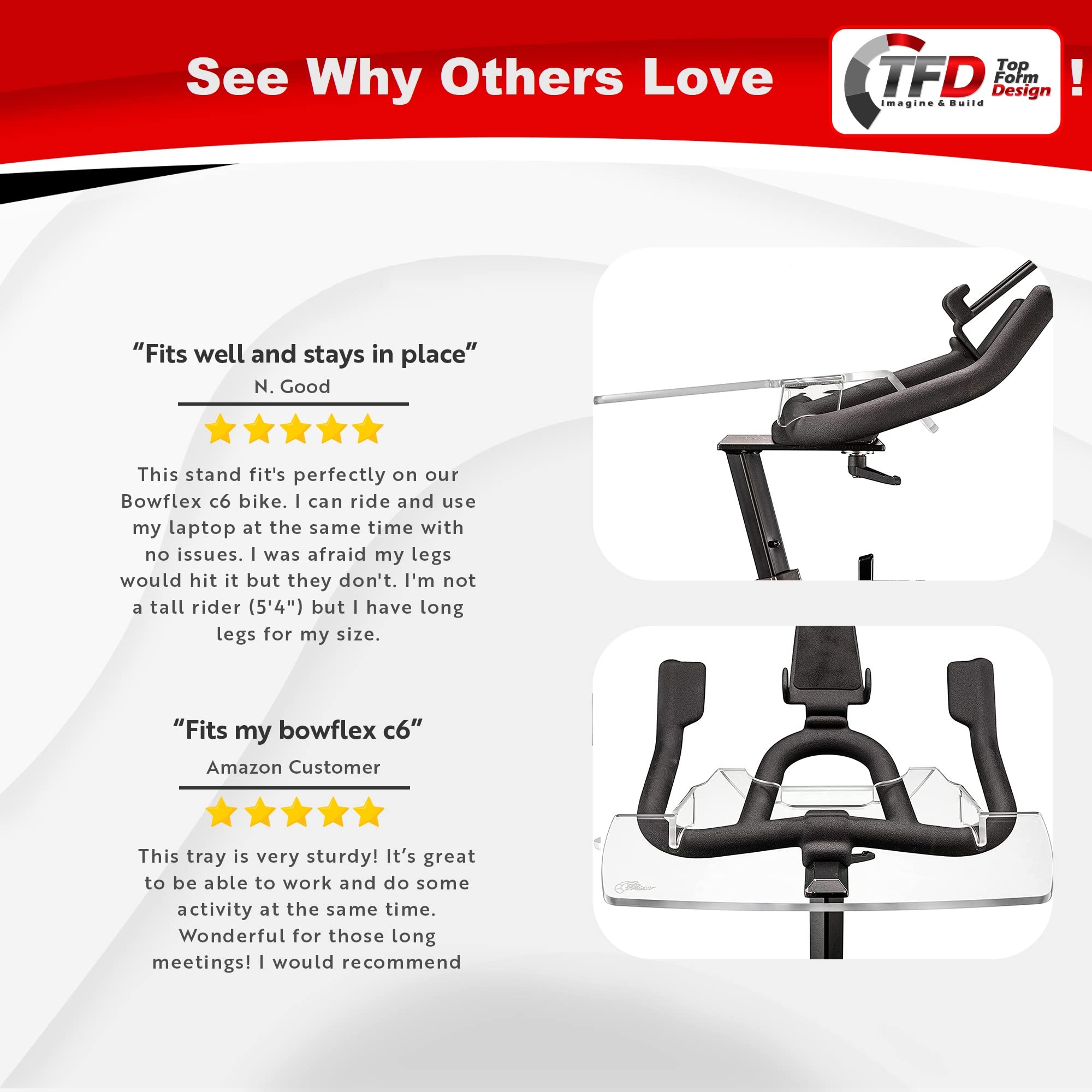 Premium Acrylic Bike Desk Tray for Schwinn IC4 & Bowflex C6 - USA Made Laptop/Tablet/Phone Holder - Perfect for Workouts, Home Office & Multitasking While Cycling