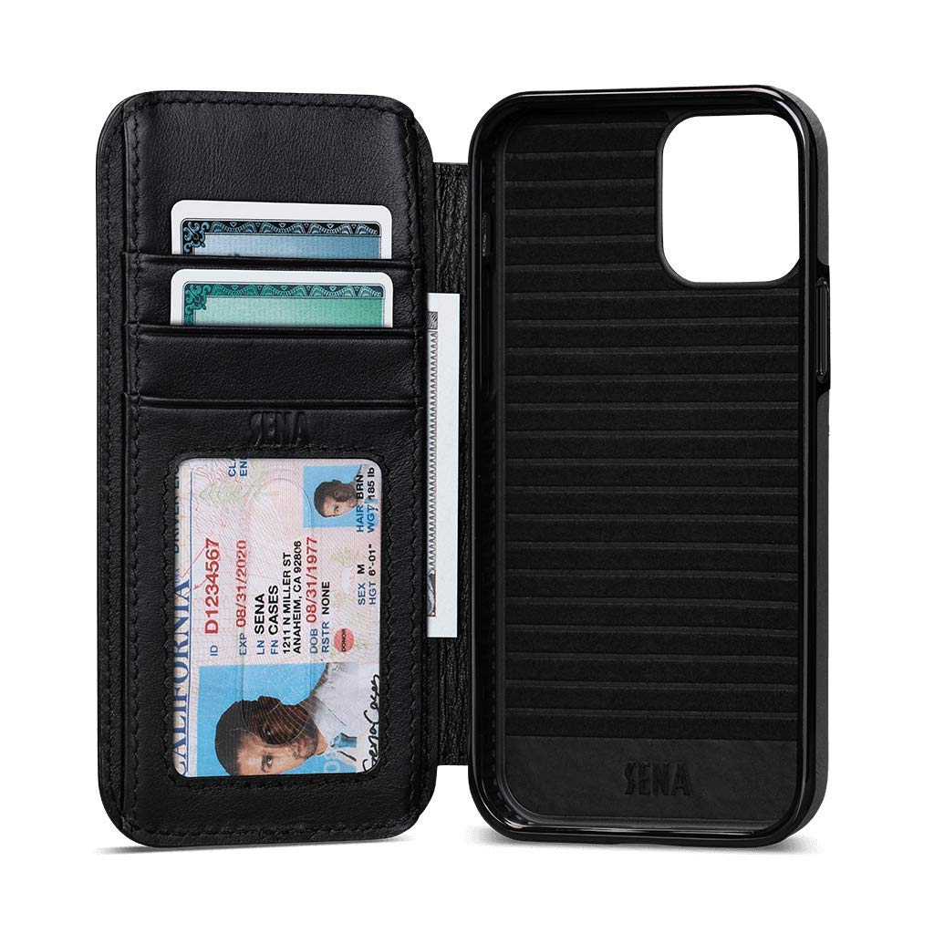 Premium Leather Book Style Wallet Case for iPhone 13/13 Pro - RFID Blocking Folio with Card Slots & Kickstand (Black) | Perfect for Business Travel & Everyday Protection