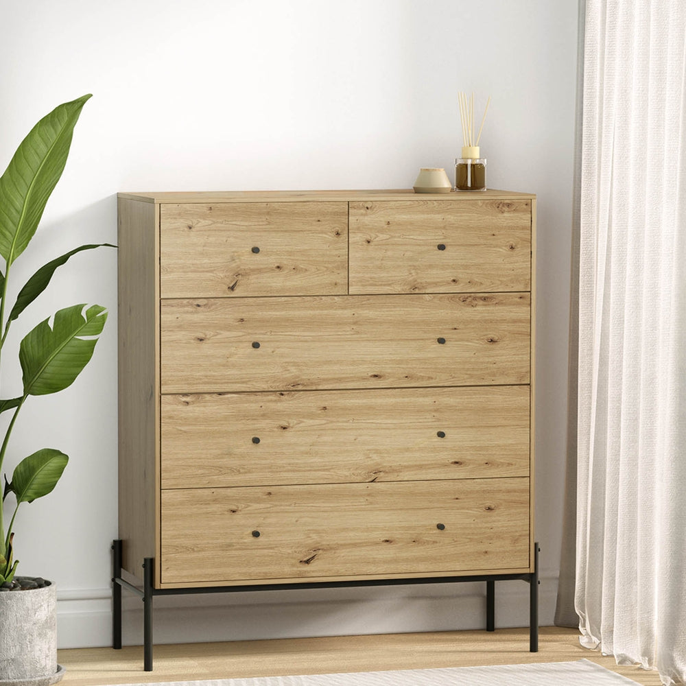 5-Drawer Chest of Drawers - ARNO Pine Solid Wood Dresser for Bedroom & Living Room Storage | Modern Farmhouse Furniture for Organizing Clothes, Linens & Home Essentials