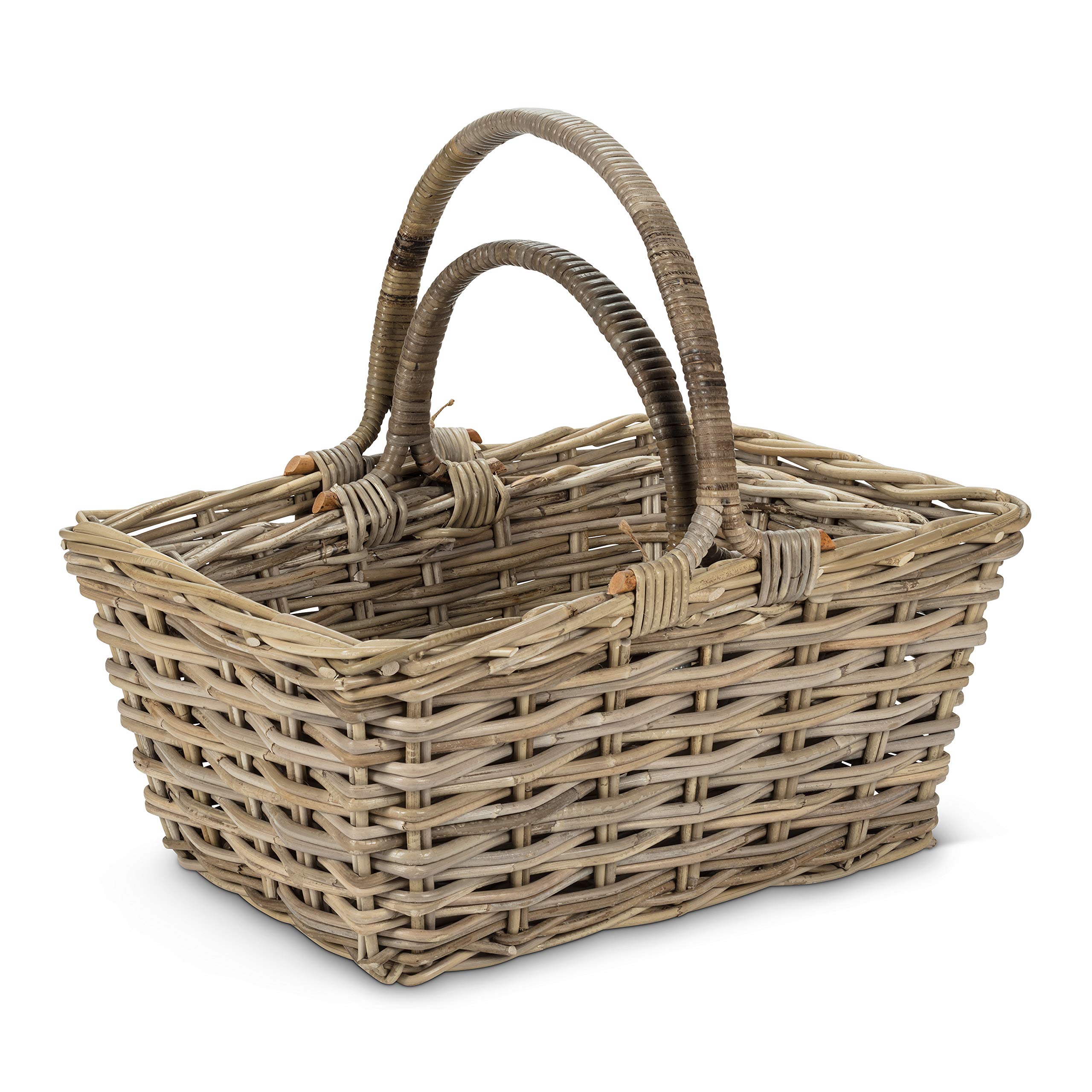 Abbott Collection Home 22-JAKARTA-1680 Rectangle Handled Baskets - Set of 2 Natural Woven Storage Baskets for Home Organization, Bathroom, Laundry & Nursery Decor