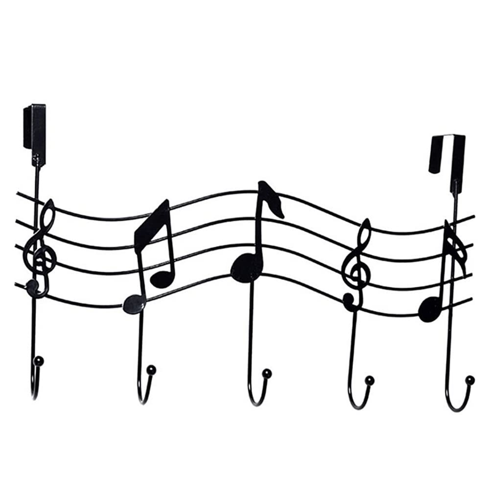 AARTISAI Over The Door Hanger with 5 Hooks - Space Saving Coat, Towel & Accessory Organizer for Home, Office & Bathroom - Black Musical Note Design - Perfect for Closet, Bedroom & Entryway Storage