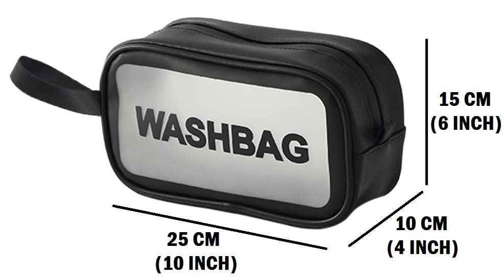 Luxula Clear PVC Zipper Cosmetic Travel Bag with Hook - Waterproof Makeup Pouch & Toiletry Organizer for Women & Kids - Portable Wash Case for Bathroom, Gym, Camping (Medium, Black)