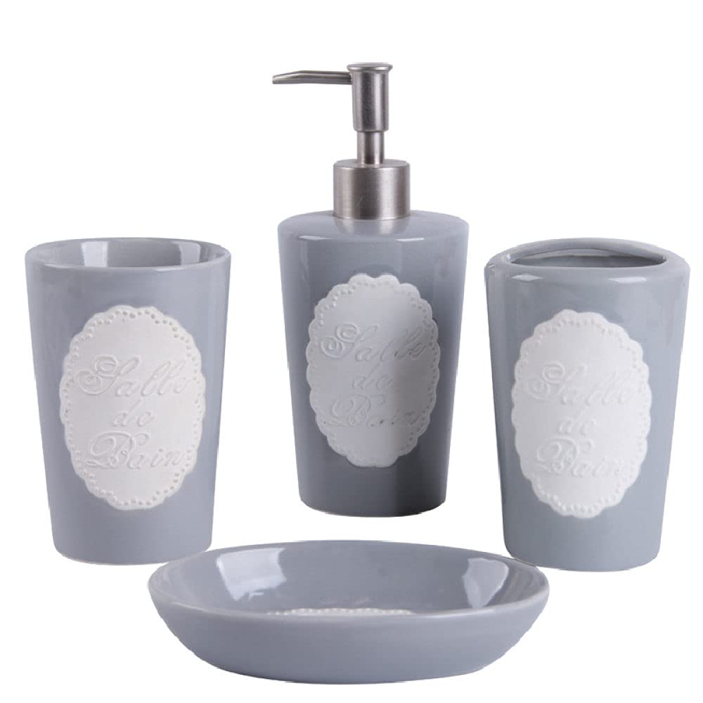 Premium 5-Piece Ceramic Bathroom Accessories Set - Soap Dish, Lotion Bottle, Toothbrush Holder, Cup & Countertop Decor for Home & Hotel Use | Elegant Bathroom Organization & Stylish Decor