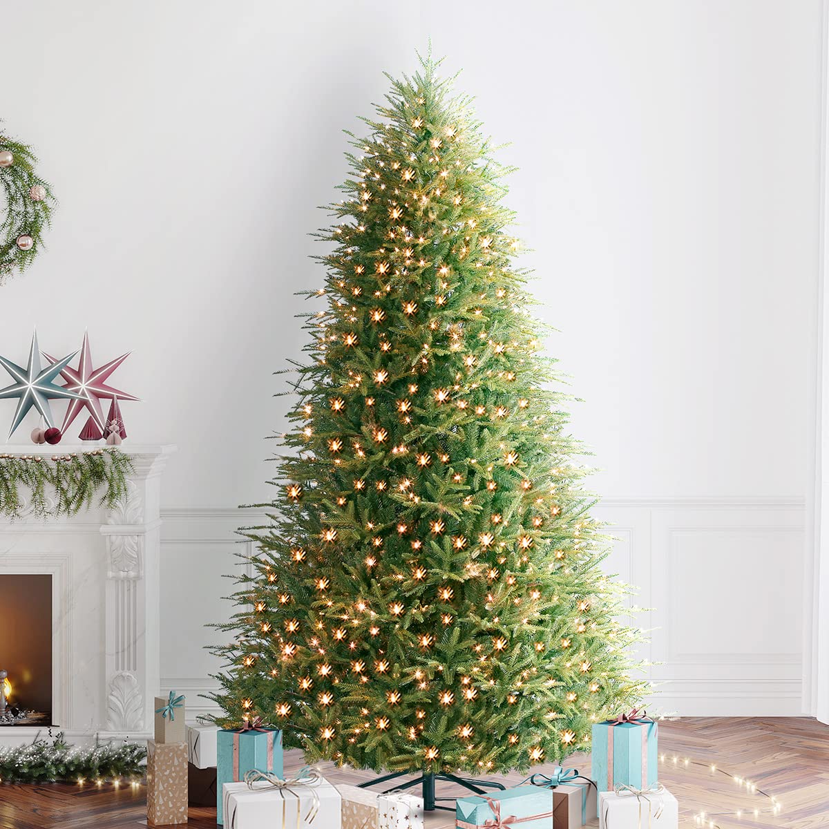 OasisCraft 6.5FT Pre-Lit Artificial Christmas Tree with 1468 Realistic PE & PVC Tips & 550 Clear Lights - Full Fir Tree for Indoor & Outdoor Holiday Decor - Perfect for Living Room, Office, and Festive Party Decorations
