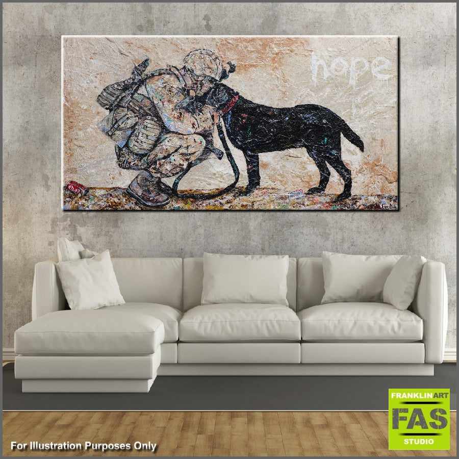 Abstract Realism Soldier and Dog Painting - Military Artwork for Home & Office Decor | Perfect Gift for Veterans & Dog Lovers