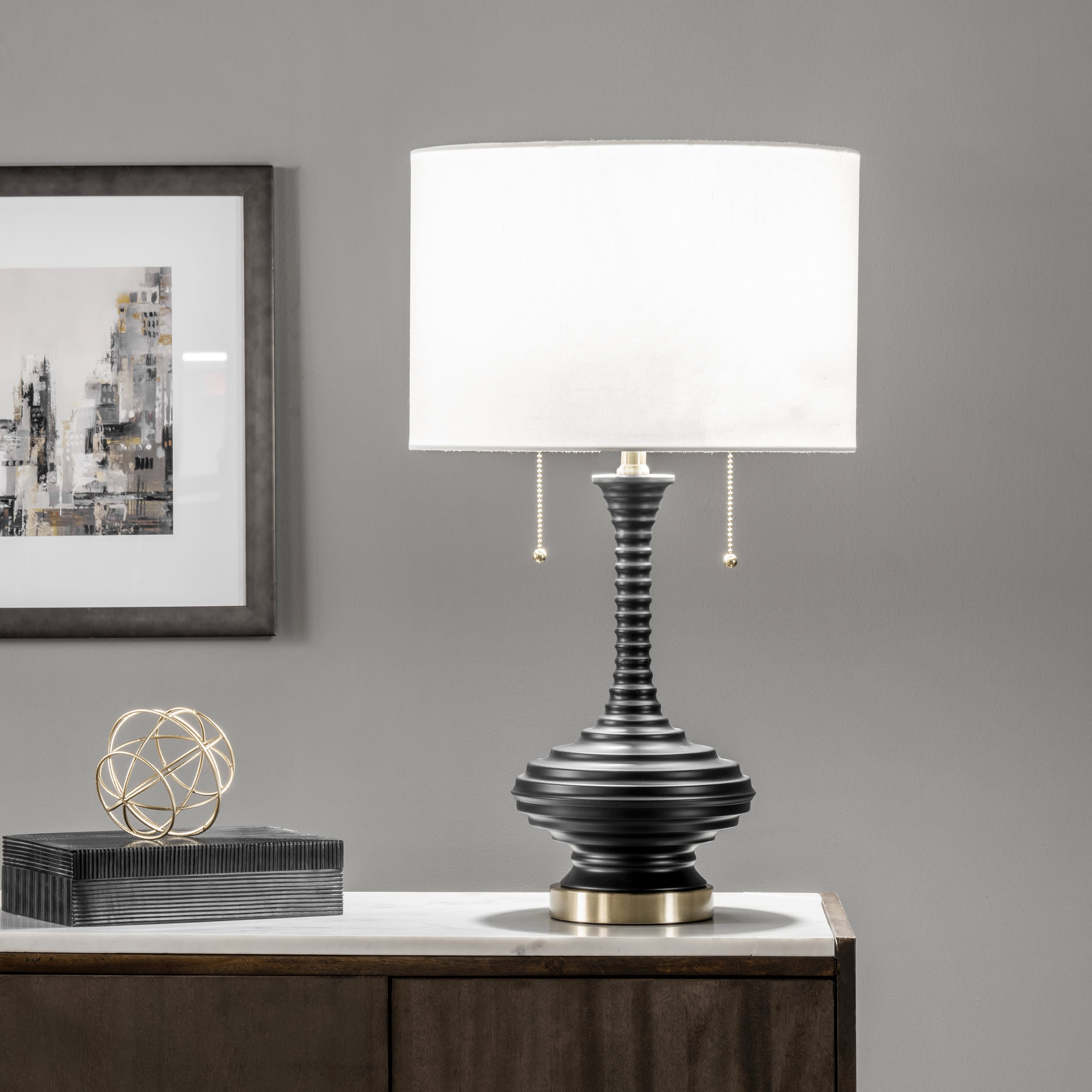 26 Inch Black Steel Spiraling Teardrop Table Lamp - Modern Home Office Bedroom Lighting Decor for Living Room, Study & Nightstand