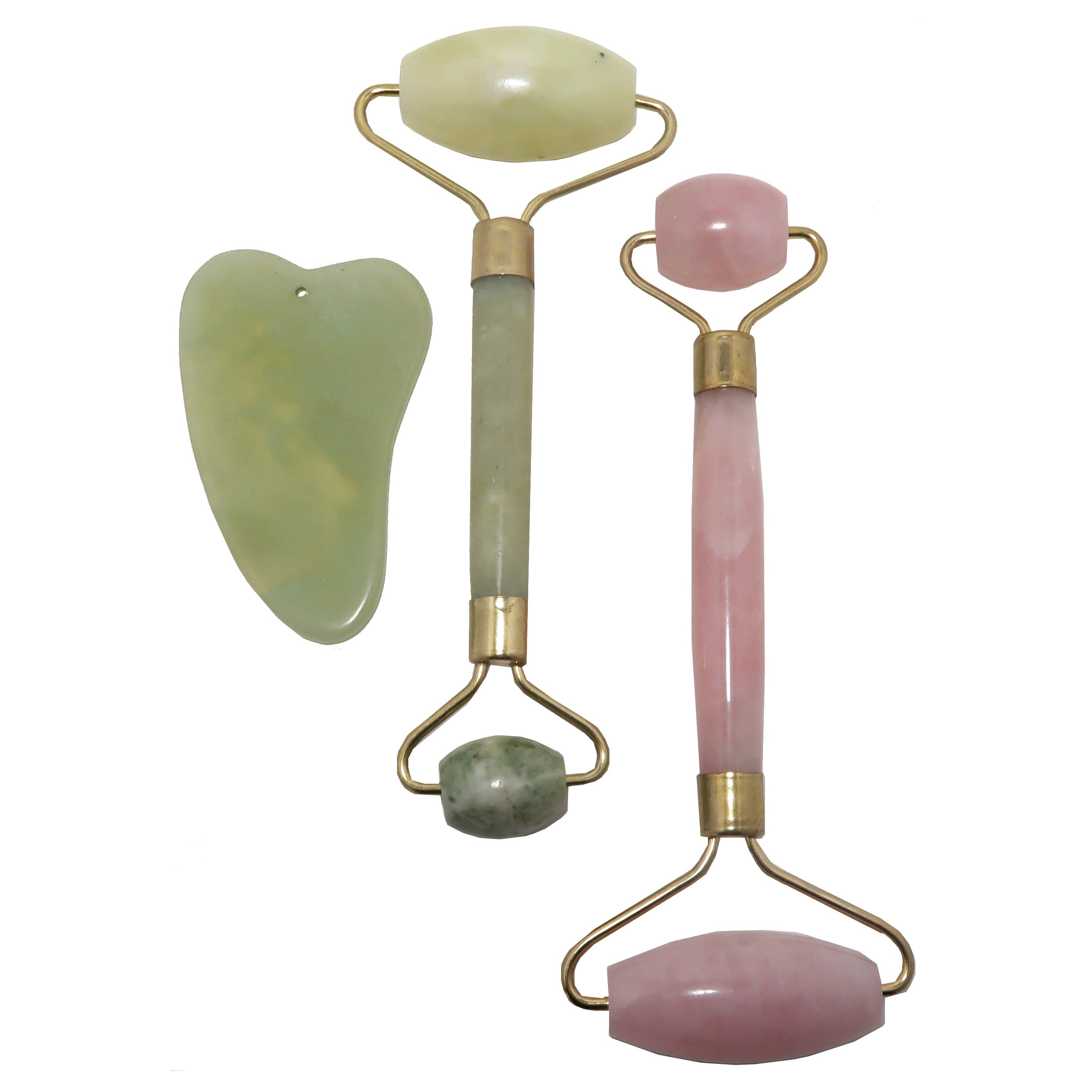Jade and Rose Quartz Facial Roller & Gua Sha Set - Natural Crystal Skincare Tools for Face Massage, Lymphatic Drainage & Anti-Aging - Perfect for Home Spa, Self-Care & Beauty Routine