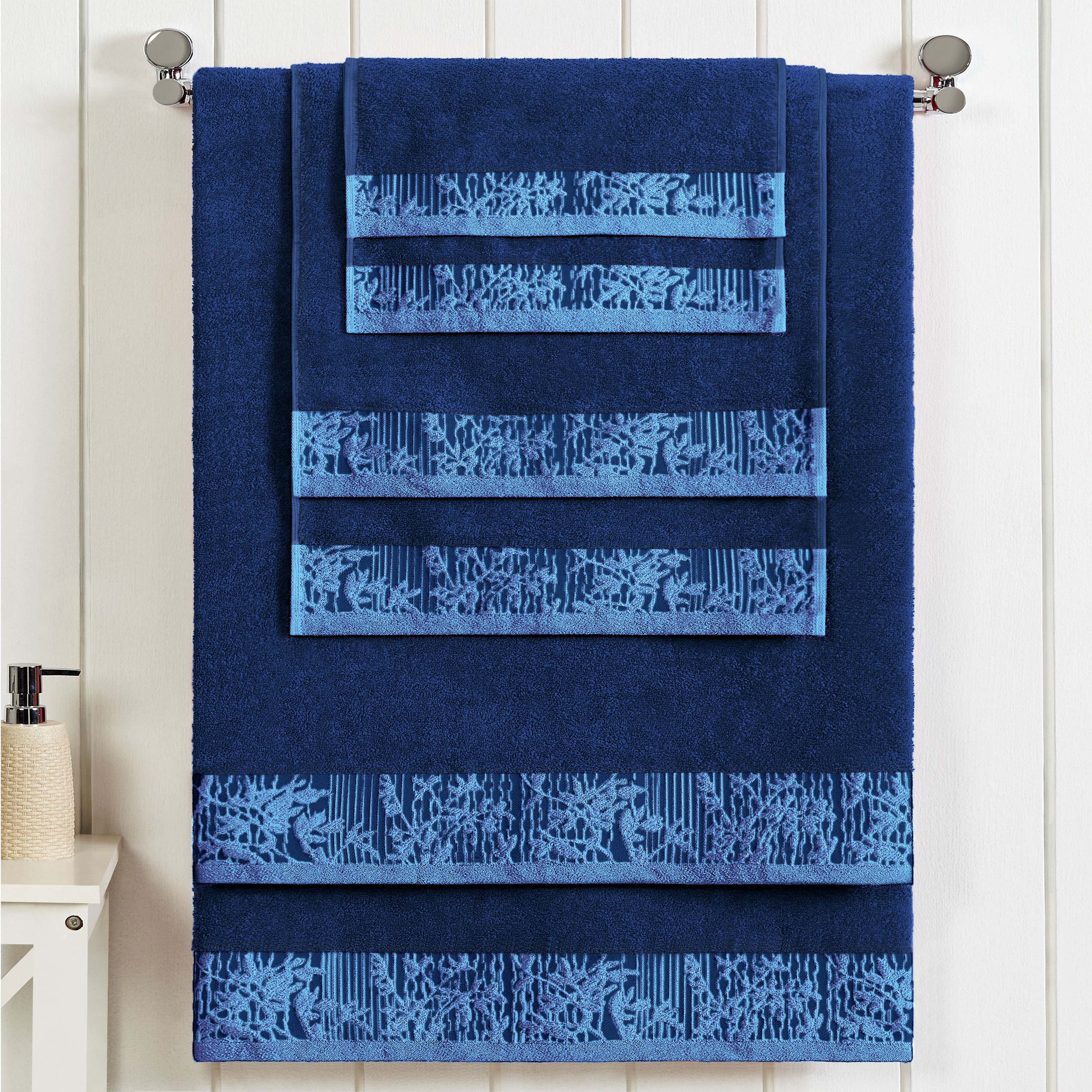 Wisteria Cotton Floral Embroidered Jacquard Border 6-Piece Bath Towel Set - Soft & Absorbent for Spa, Bathroom & Guest Use
