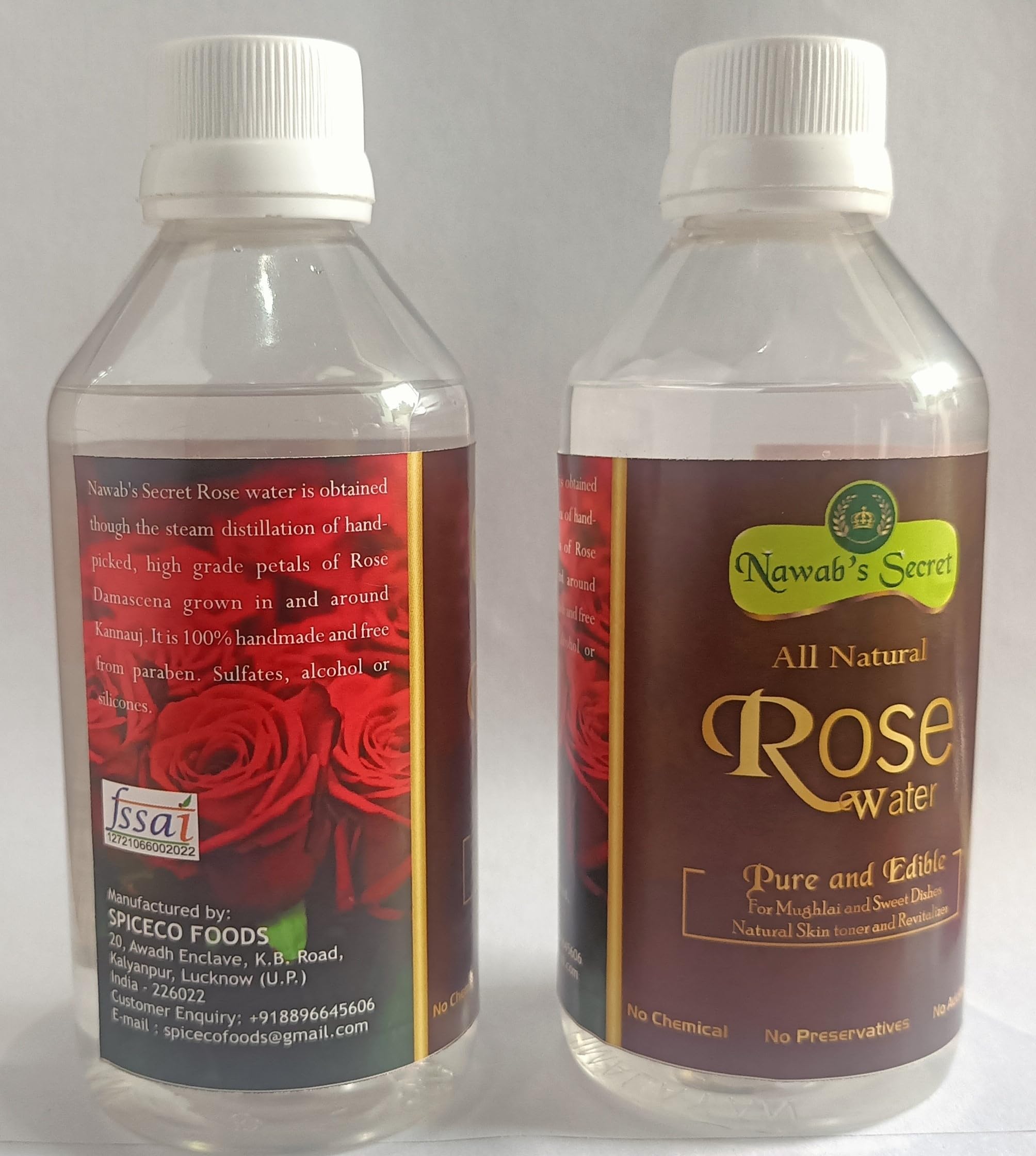 Nawab's Secret 100% Pure Natural Rose Water - 200ml (Pack of 2) 400ml Total - Food Grade Edible Rose Hydrosol for Skin Care, Facial Toner & Hair Revitalizer - Traditional Kannauj Deg-Bhapka Hydro Distillation - Perfect for DIY Beauty Recipes, Cooking & Aromatherapy