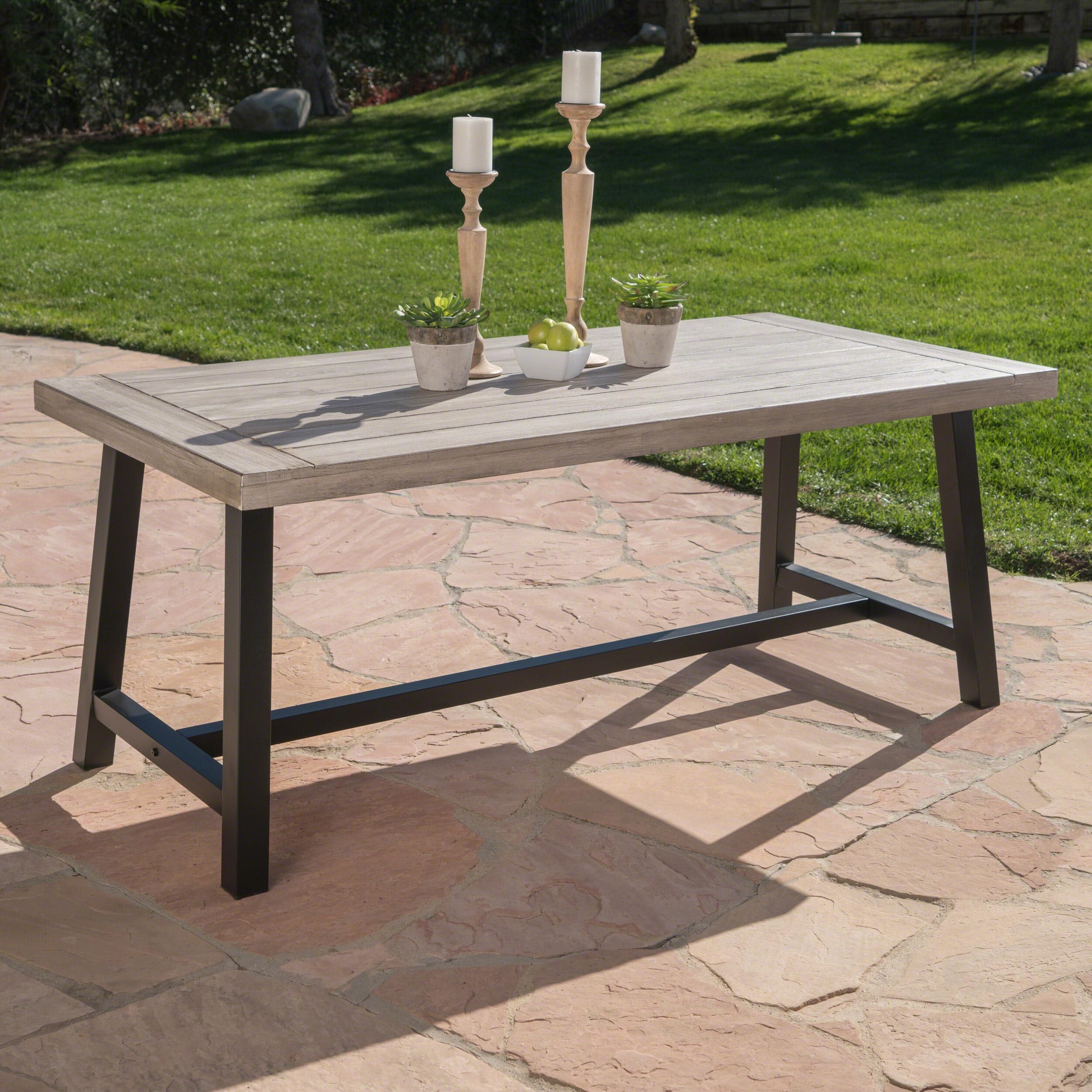 GDFStudio Acacia Wood Outdoor Dining Table - Sandblasted Light Gray Finish | Weather-Resistant Patio Furniture for Backyard, Garden & Poolside Dining