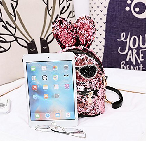 Aibearty Cute Rabbit Ears Mini Backpack with Sequins - Stylish Small Rucksack for Women & Girls - Perfect for School, Travel, and Casual Outings