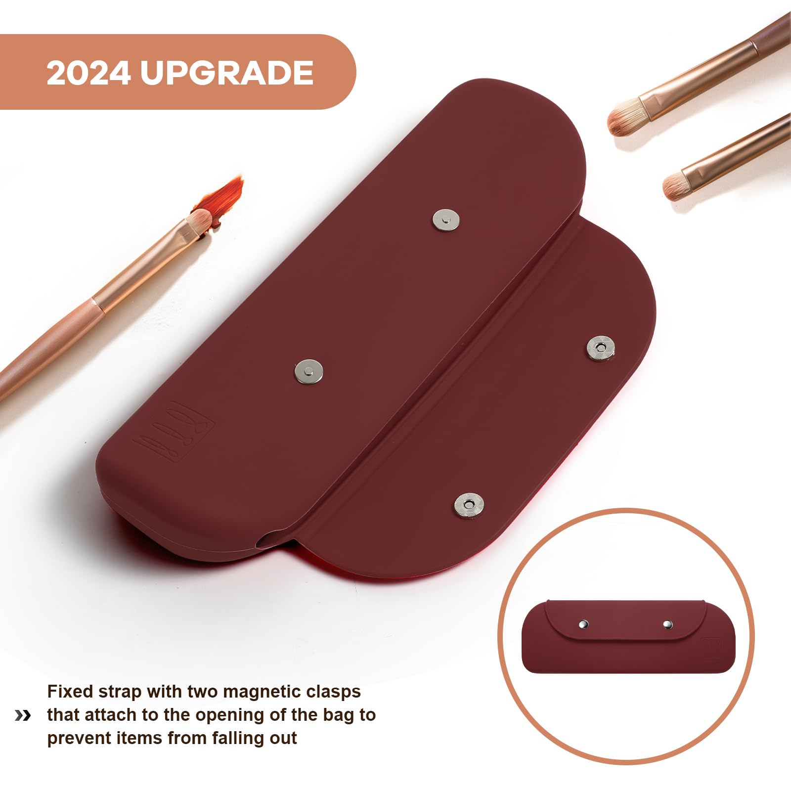 Premium Silicone Travel Makeup Brush Holder - Foldable Cosmetic Organizer with Magnetic Clips, Large Capacity (Coffee) | Perfect for On-the-Go Makeup Touchups, Travel Essentials & Vanity Organization