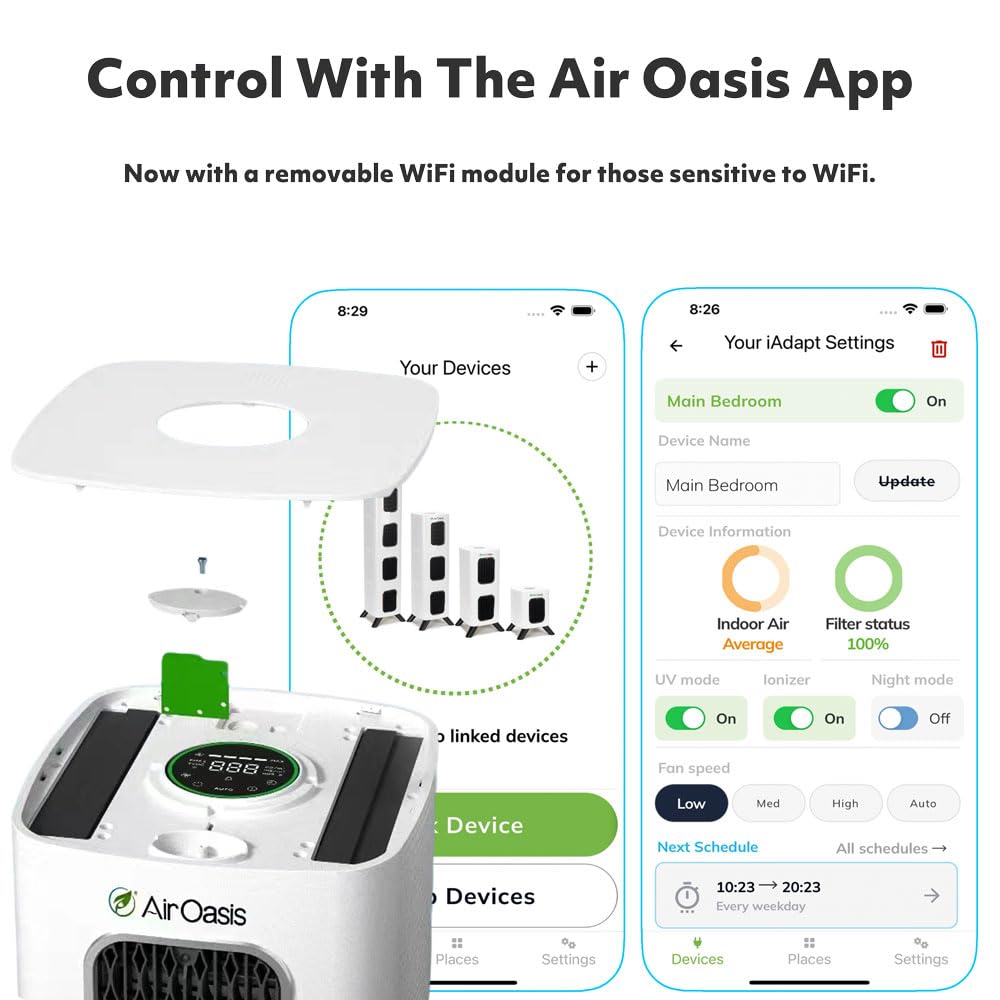 iAdaptAir 2.0 H13 True HEPA Air Purifier - 99.97% Removal of Viruses, Mold, Dust, Smoke, Pollen & Odors - Ultra Quiet WiFi Smart Air Cleaner for Large Rooms up to 3,975 Sq Ft - Perfect for Home, Office, Nursery & Allergy Relief