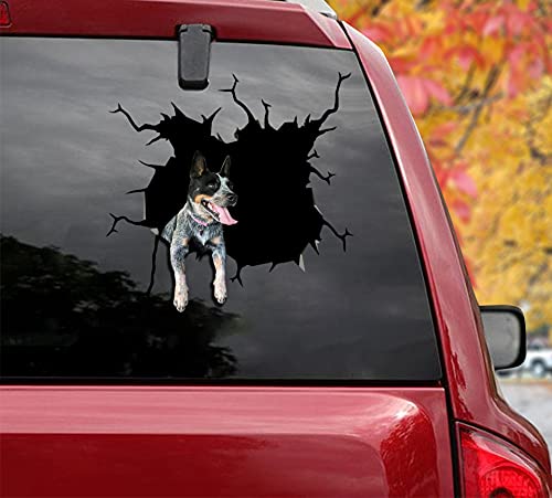3 Pack Blue Heeler Dog Car Stickers & Decals - 10x10 Inch Vinyl Broken Glass Bumper Stickers for Cars, Trucks, Laptops - Durable Waterproof Decals for Pet Lovers & Australian Cattle Dog Fans | Great for Car Decor, Laptop Customization & Gift Giving