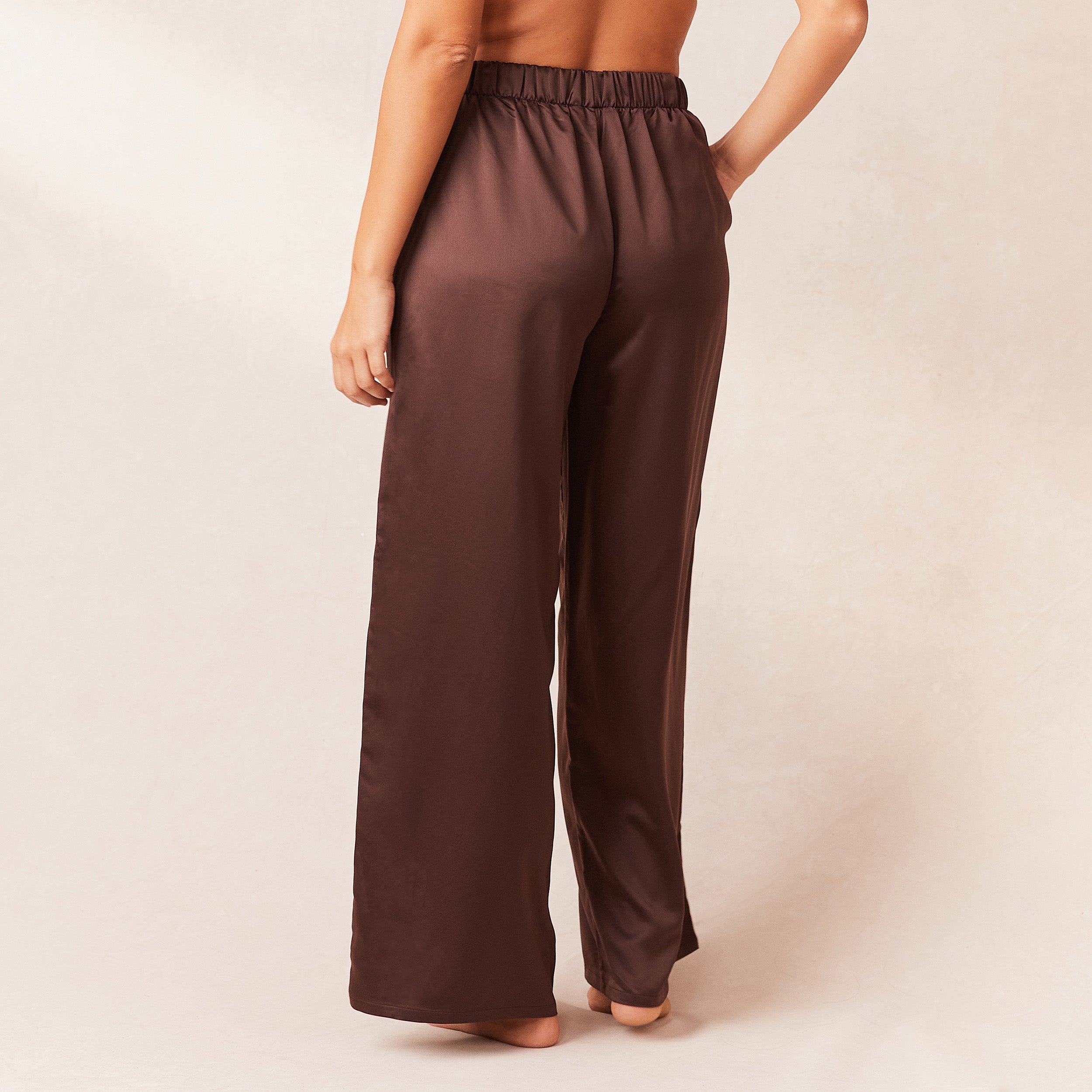 Classic Satin Pajama Pants for Women - Soft & Comfortable Sleepwear - Chocolate Brown - Perfect for Lounge, Sleep & Relaxation at Home