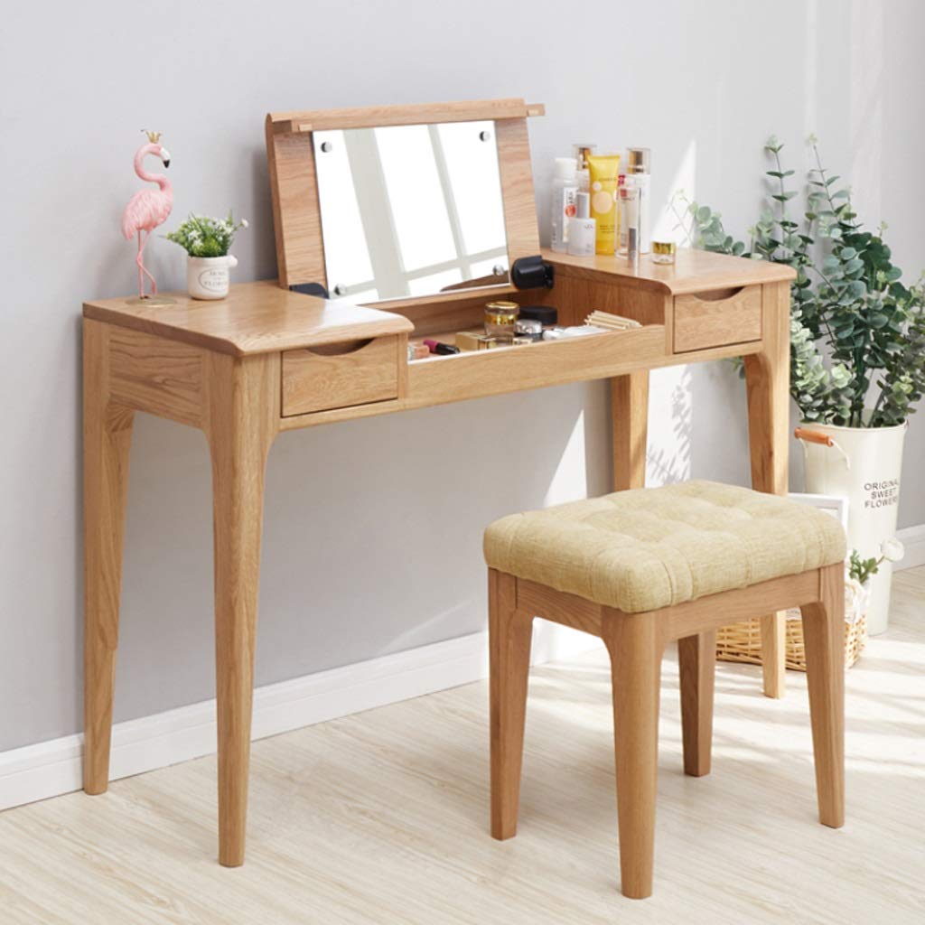 Solid Wood Vanity Bench with High Elastic Sponge - Oak Makeup Stool, Study Stool, Comfortable Footrest (Green, 45x30x47cm) - Perfect for Bedroom, Dressing Room & Home Decor