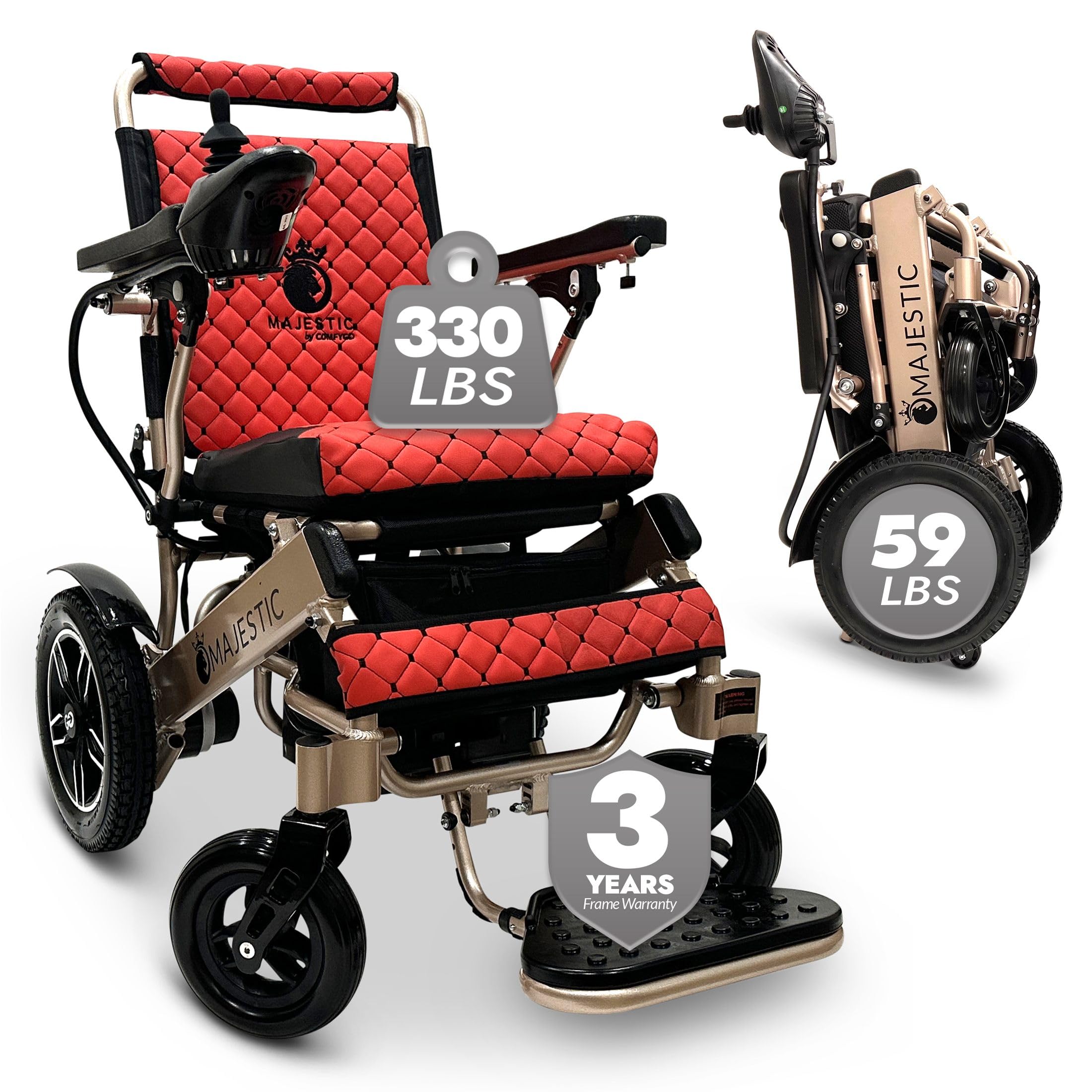 Majestic Foldable Lightweight Electric Wheelchair for Adults & Seniors - Portable Motorized Power Chair with Durable Ultra-Light Design | Ideal for Indoor/Outdoor Mobility, Travel & Daily Use