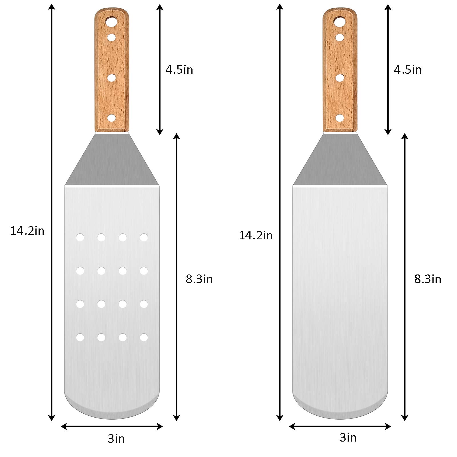 Premium Stainless Steel Spatula Set with Wooden Handle - Heavy Duty BBQ & Griddle Tools for Pancakes, Burgers, Teppanyaki - Indoor & Outdoor Cooking Essentials for Grilling, Camping, Backyard BBQs