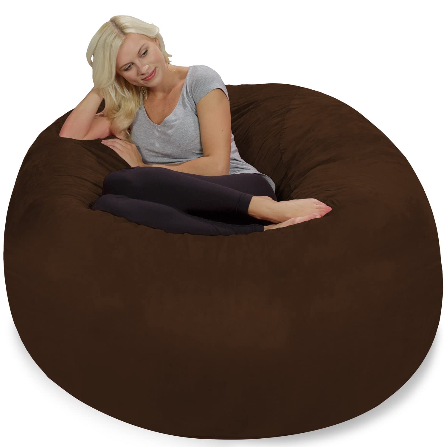Chill Sack 5' Giant Memory Foam Bean Bag Chair - Ultra Soft Microfiber Cover (Brown) - Perfect for Living Rooms, Game Rooms & Dorm Lounging