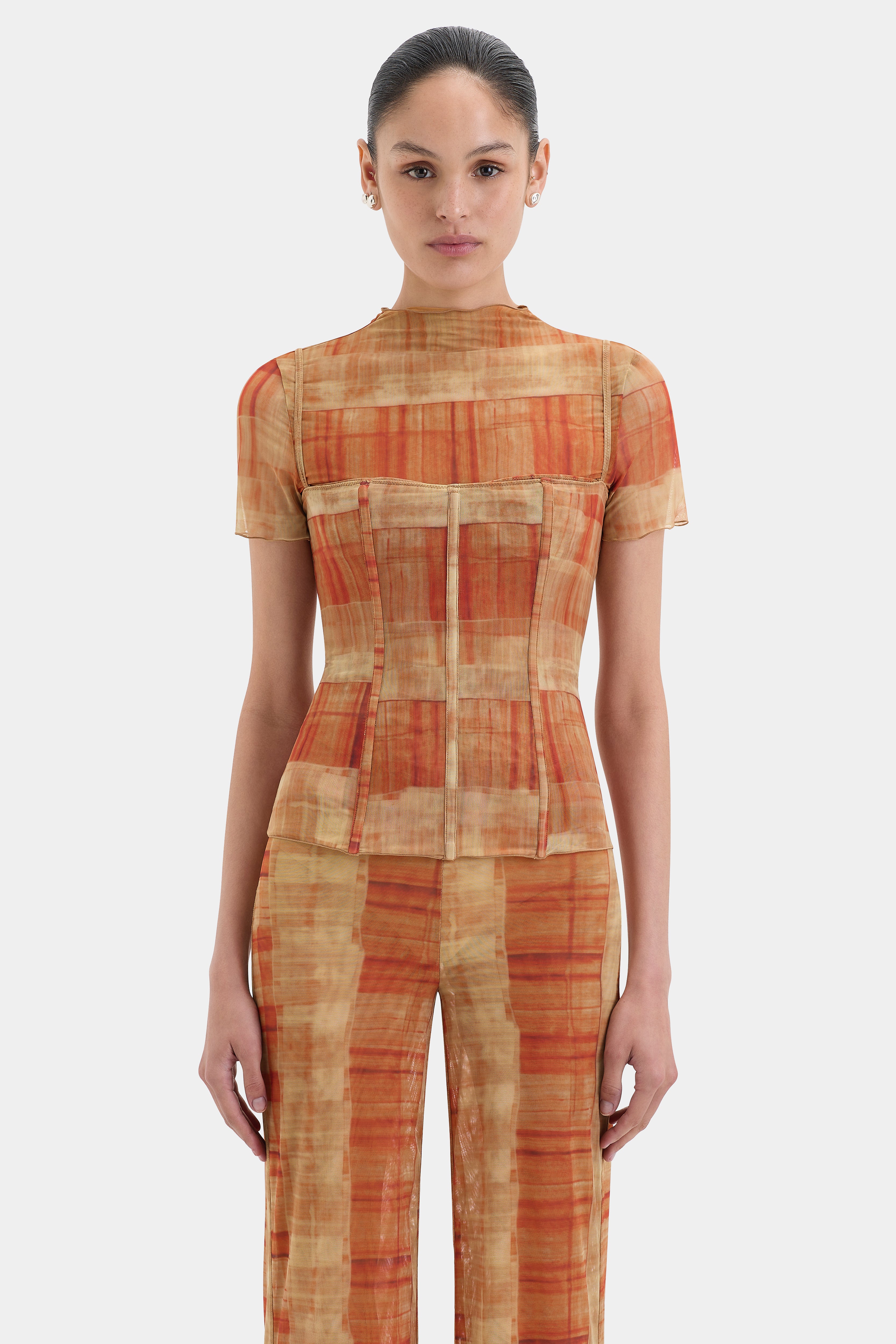 Ferrera Orange Check Pants - Stylish & Comfortable Women's Trousers for Casual Wear & Office Outfits