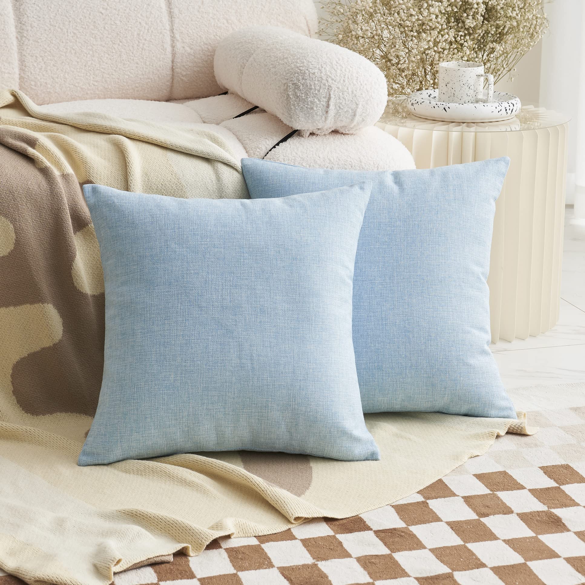 Demetex Blue 18x18 Inch Square Pillow Covers Set of 2 - Farmhouse Decorative Throw Pillows for Couch, Sofa & Chair - Soft & Stylish Home Decor for Living Room, Bedroom or Porch