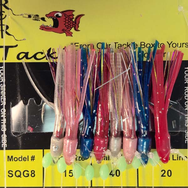 R&R Tackle SQG Weighted Multi-Color Squid Sabiki Bait Rigs - Saltwater Fishing Lures for Offshore & Pier Fishing