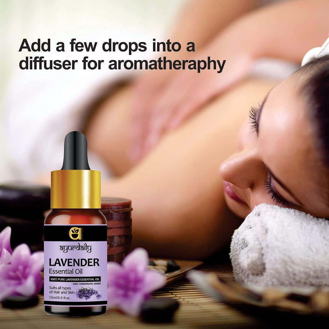 Ayurdaily 100% Pure Lavender Essential Oil - Natural, Undiluted for Hair, Skin & Face Care - 15ml - Perfect for Aromatherapy, Massage & Relaxation