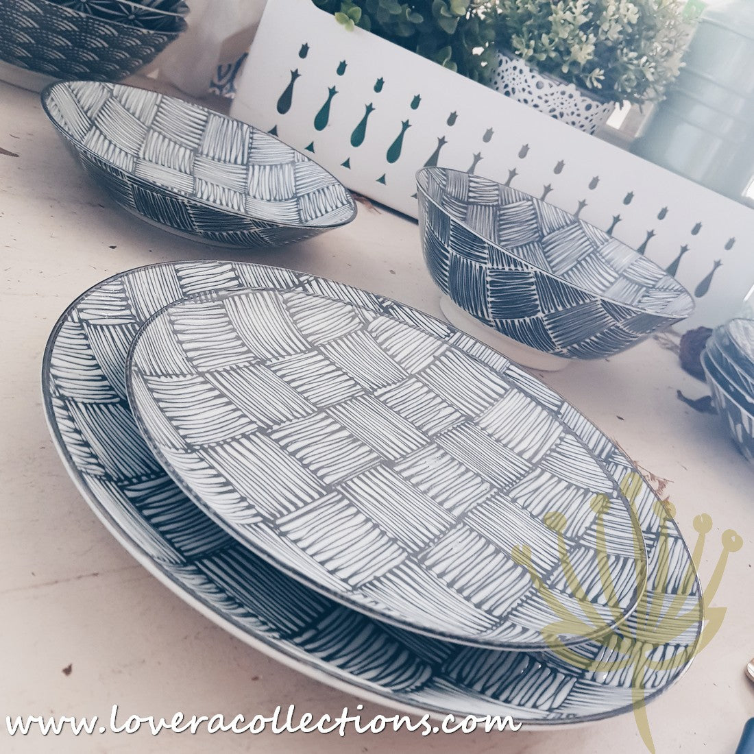 Awasaka Black & White Modern Checkered Dinnerware Set - 12-Piece Ceramic Plates & Bowls for Dining - Perfect for Restaurants, Weddings & Home Decor (60% Off Limited Time Sale)