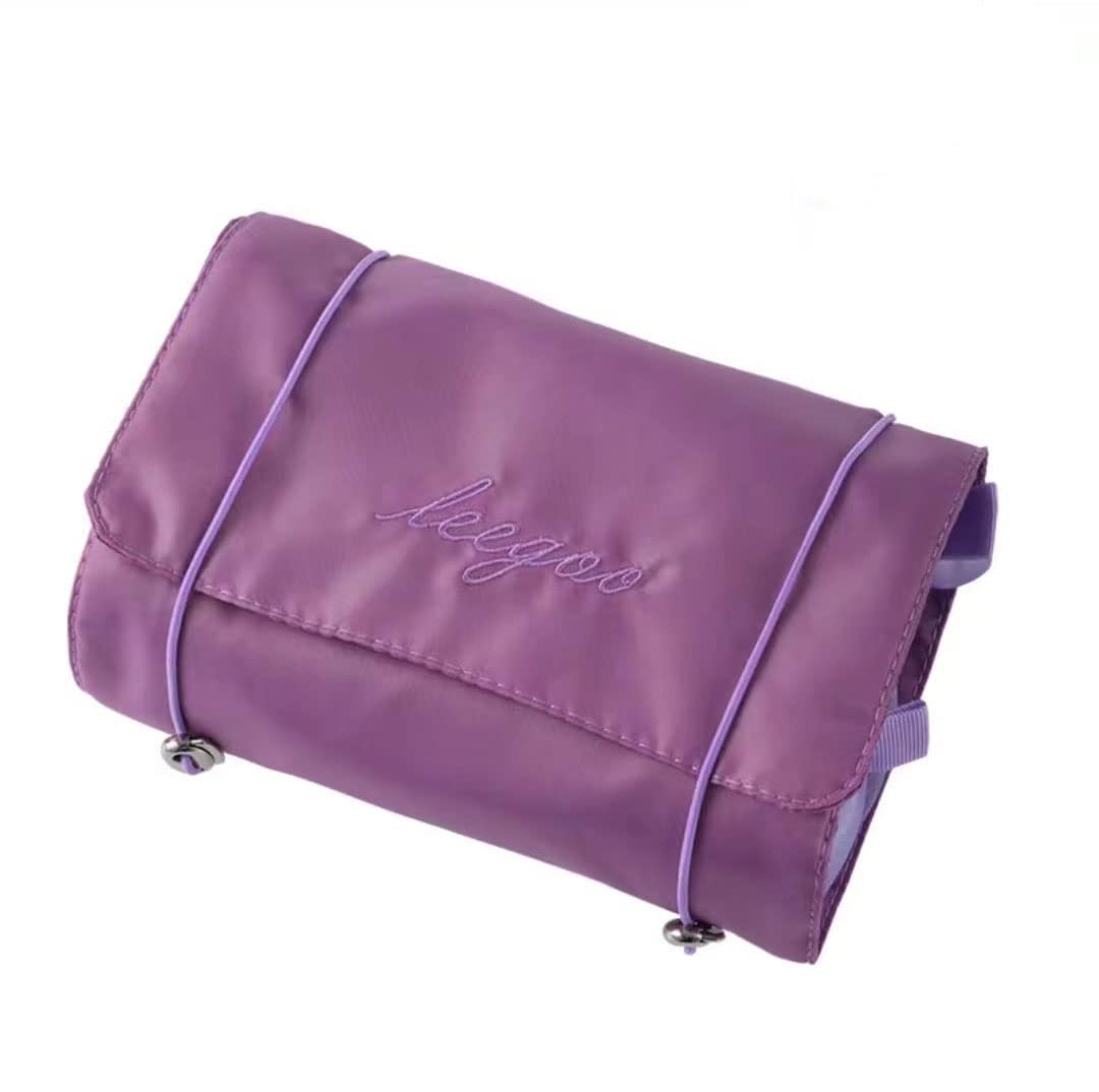 Waterproof Hanging Portable Roll-Up Makeup Bag - 4 in 1 Foldable Travel Cosmetic Organizer for Women (Purple) | Perfect for Travel, Gym, Camping & Daily Makeup Storage