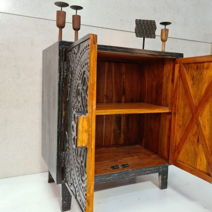 Handcrafted Indian Solid Hardwood Cabinet with 2 Doors - Black Finish, 86x46x92cm - Perfect for Living Room, Bedroom & Office Storage