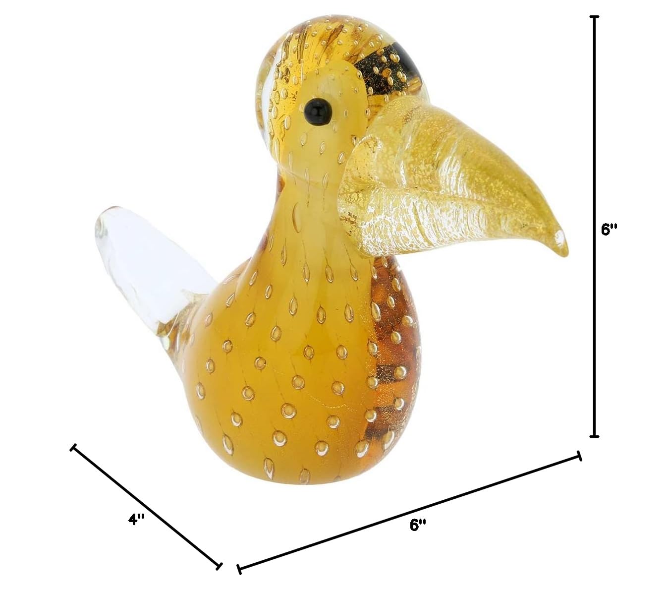 Authentic Murano Glass Toucan Figurine - Handcrafted Venetian Bullicante Art in Topaz Gold | Perfect for Home Decor, Gift, and Collectibles