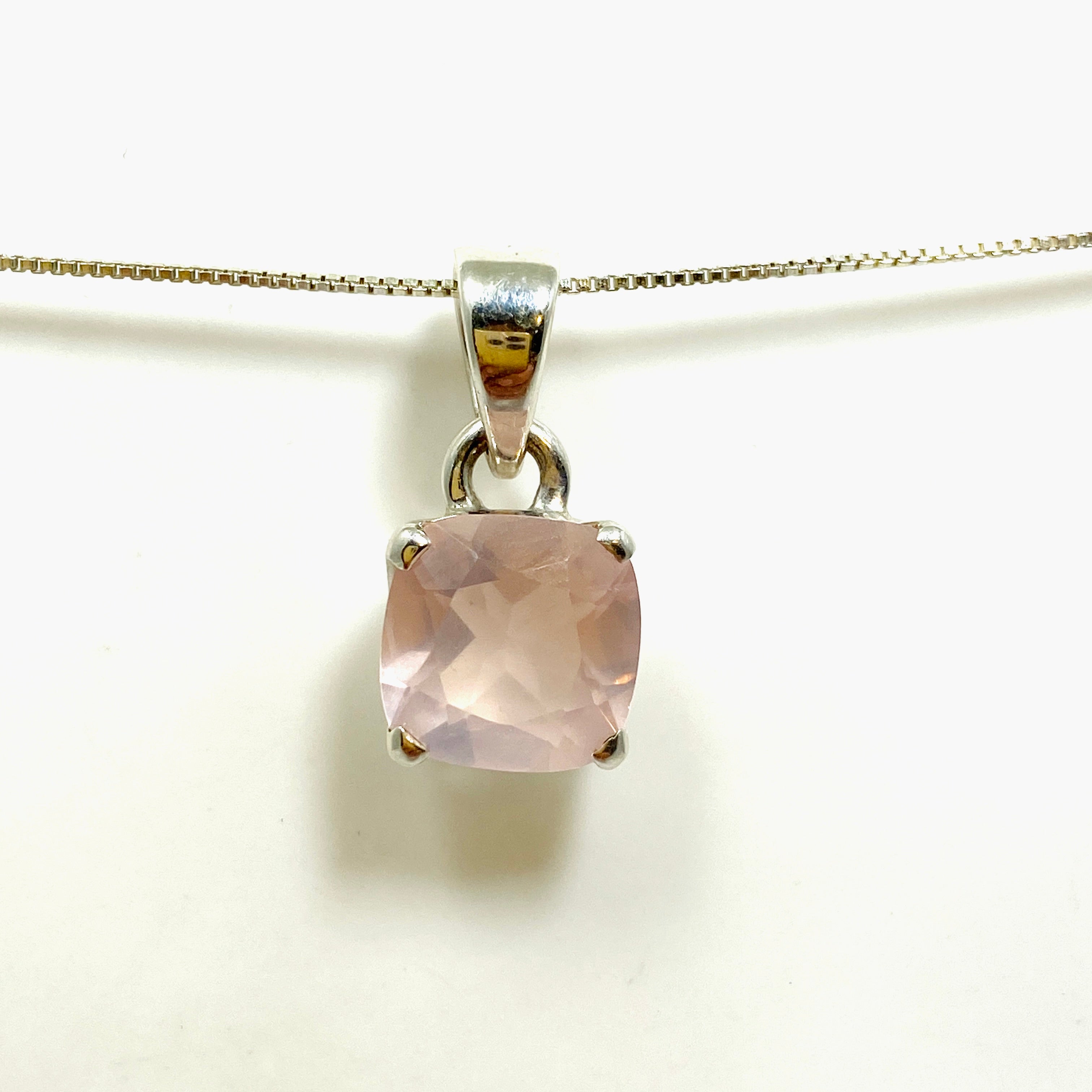 Rose Quartz Square Cushion Cut Faceted Pendant Necklace PPGJ1025 - Elegant Jewelry Gift for Women, Perfect for Valentine's Day, Anniversary & Special Occasions