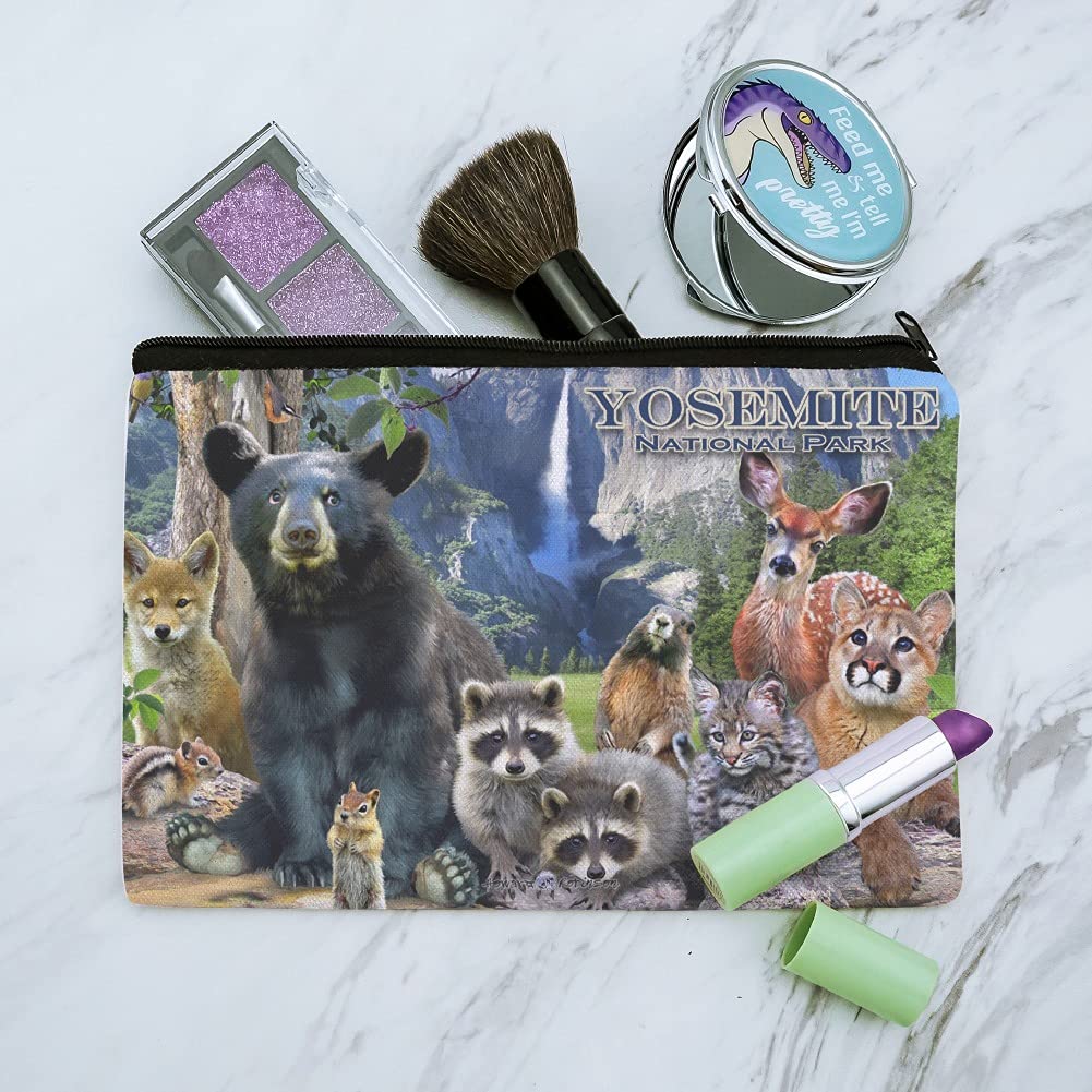 Yosemite National Park Wildlife Cosmetic Bag - Bear, Raccoon, Beaver & Chipmunk Design Makeup Organizer Pouch | Travel & Camping Essentials