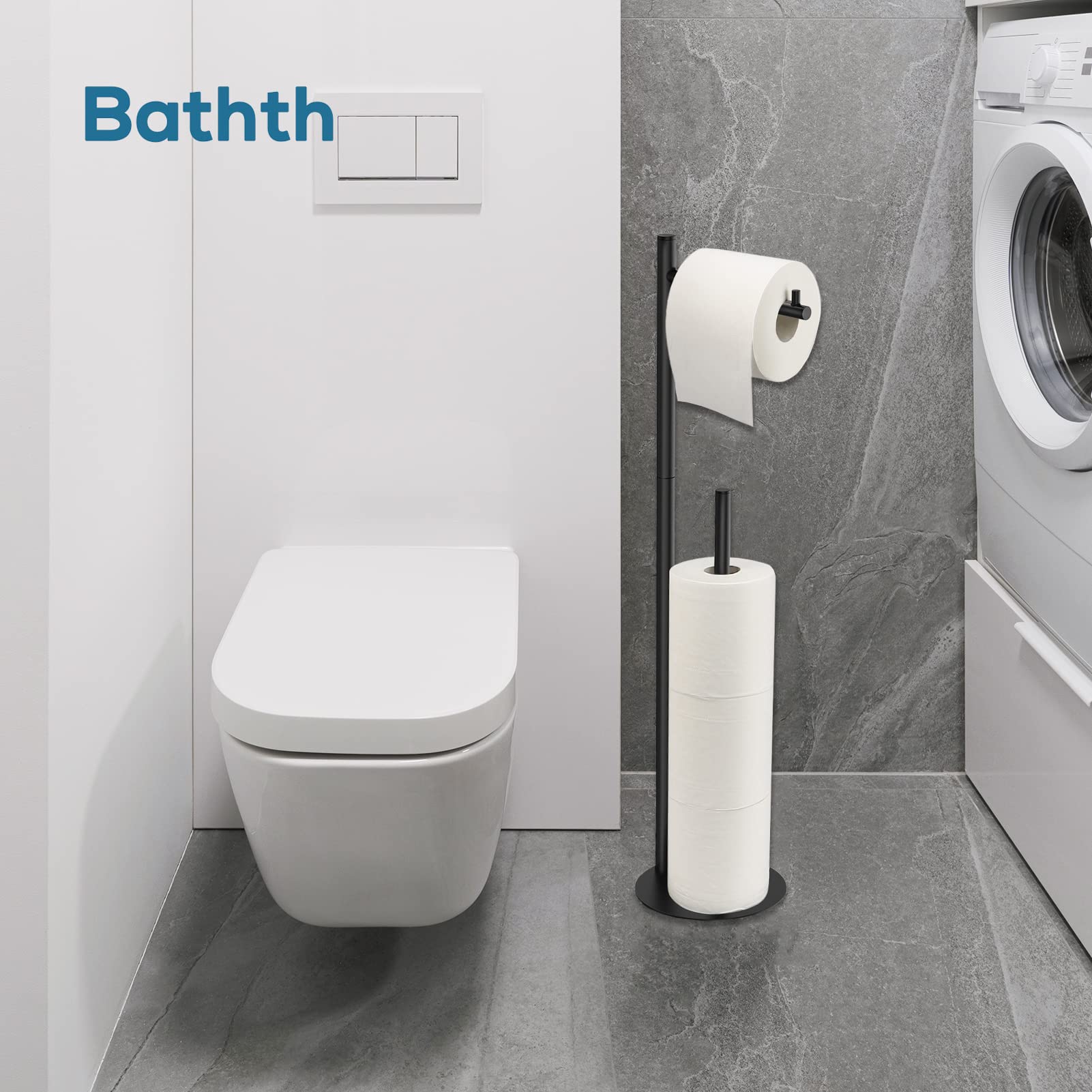 Free Standing Toilet Paper Holder Stand with Storage - Black Bathroom Tissue Dispenser | Space-Saving Design for Small Bathrooms, Powder Rooms & RVs