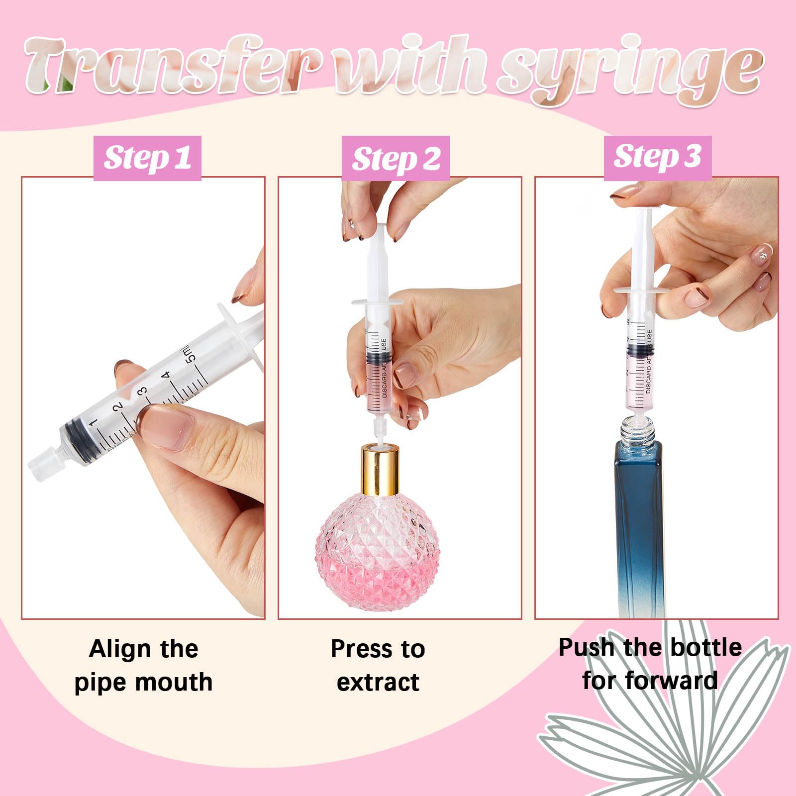 Geiserailie 50-Piece Perfume Refill Kit - Includes 10 Funnels, 10 Dispenser Pumps, 10 Syringes, 10 Droppers & 10 Squeeze Droppers for Easy Liquid Transfer to Small Atomizer Bottles - Perfect for DIY Perfume Mixing, Essential Oil Refills & Travel Size Bottle Filling