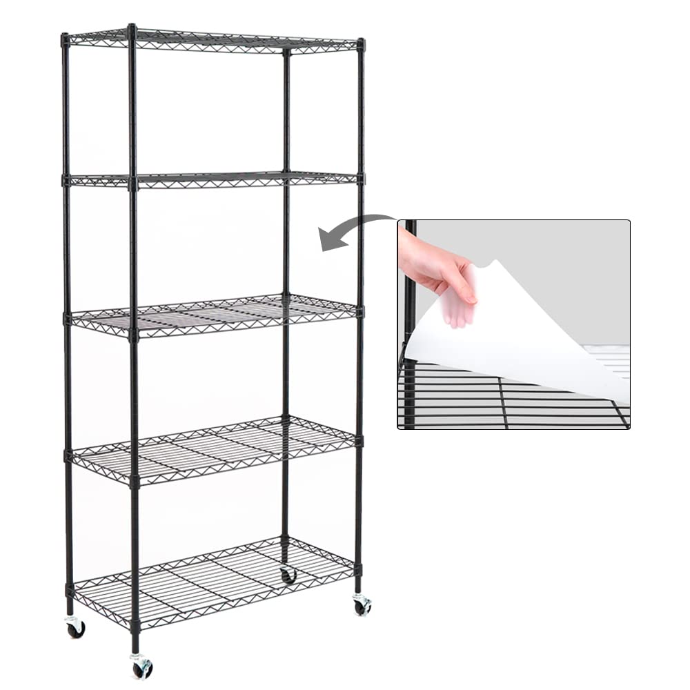 EFINE 5-Tier Adjustable NSF Certified Wire Shelving Unit with Wheels & Shelf Liners - Heavy Duty Carbon Steel Storage Rack for Garage, Kitchen, Office (63