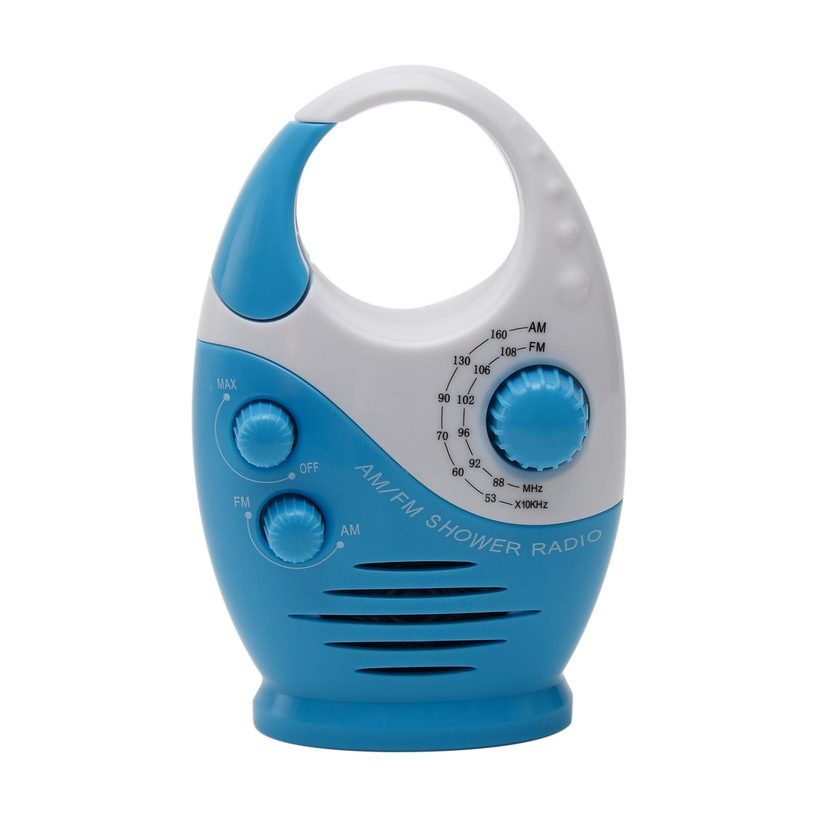 UXELY Waterproof Shower Radio with AM/FM, Adjustable Volume & Built-in Speaker - Perfect for Bathroom, Poolside, Beach & Outdoor Use (White Blue)