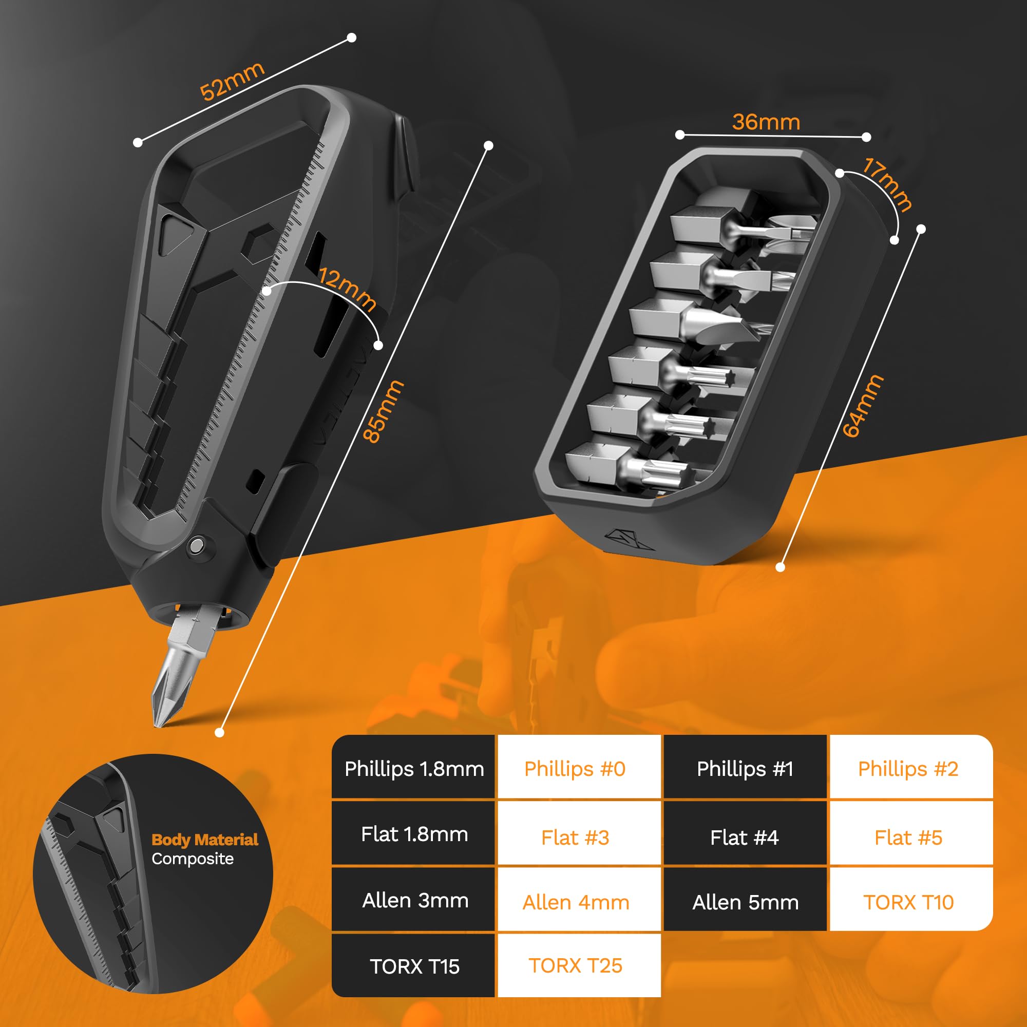 Premium EDC Screwdriver Bit Set - 12-Piece Magnetic Multitool with 1/4