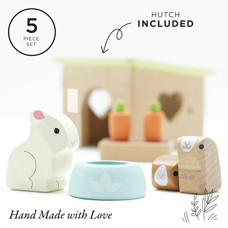 Daisylane Bunny & Guinea Pig Wooden Playset - Natural Wooden Pet Toy Set for Small Animals - Perfect for Hamsters, Rabbits & Guinea Pig Cages - Fun Interactive Playtime for Kids & Pets