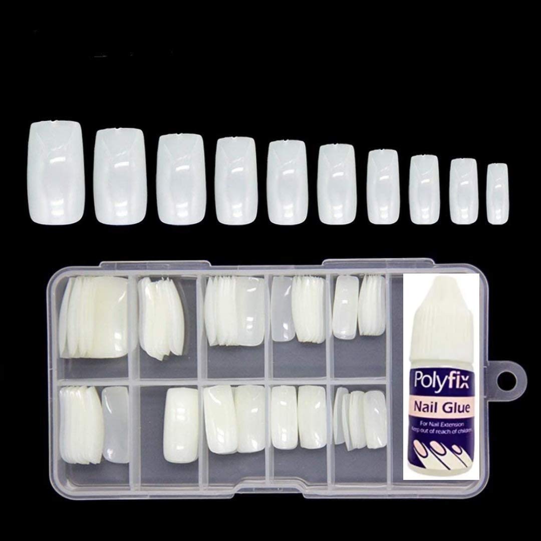 JBRD TOYS 100 Pcs Acrylic Fake Nails Set with 3g Nail Glue - Reusable Artificial Press on Nails for Women, DIY Manicure at Home, Party & Special Occasions